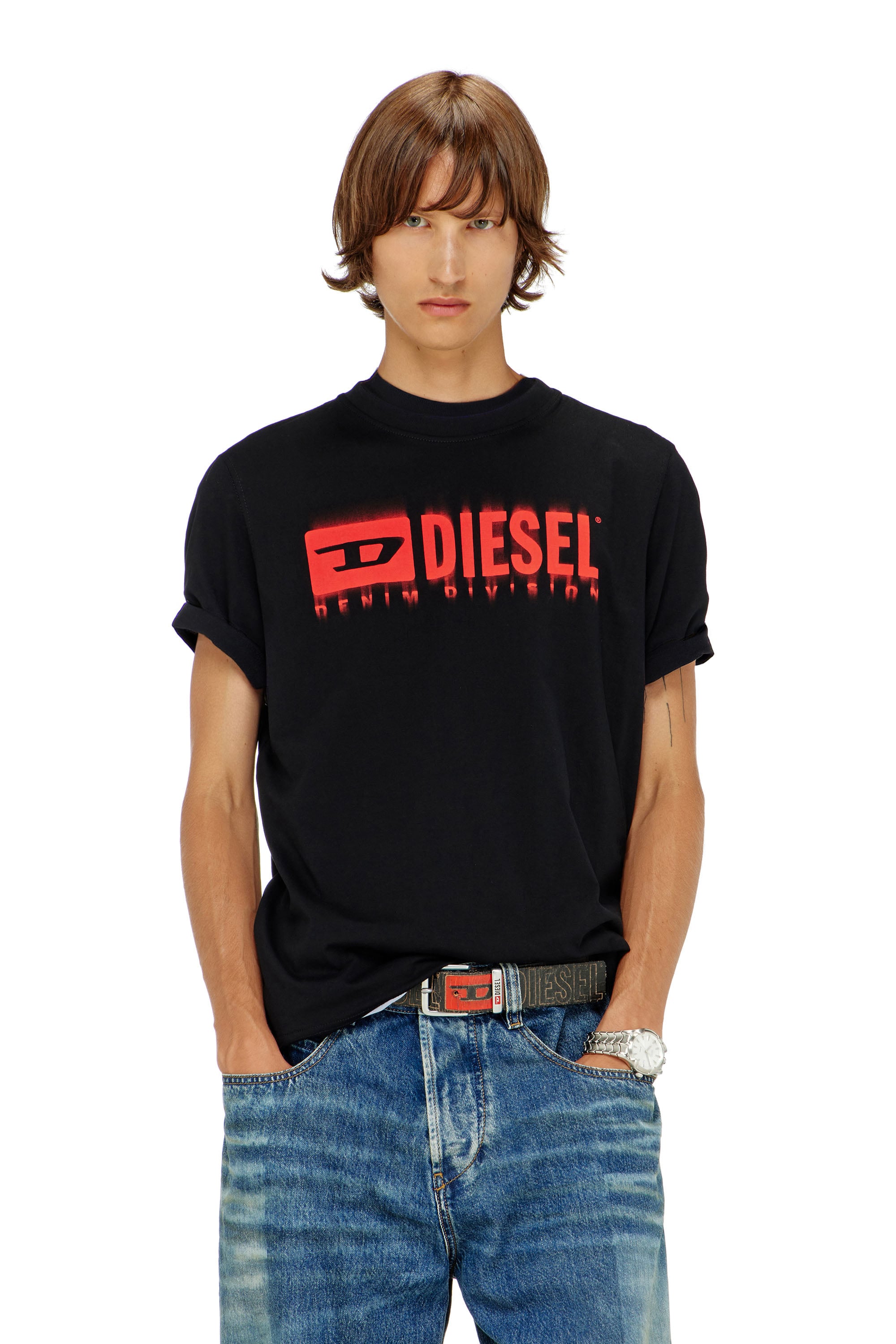 Diesel - T-ADJUST-Q7, Man's T-shirt with blurry Diesel logo in Black - 1