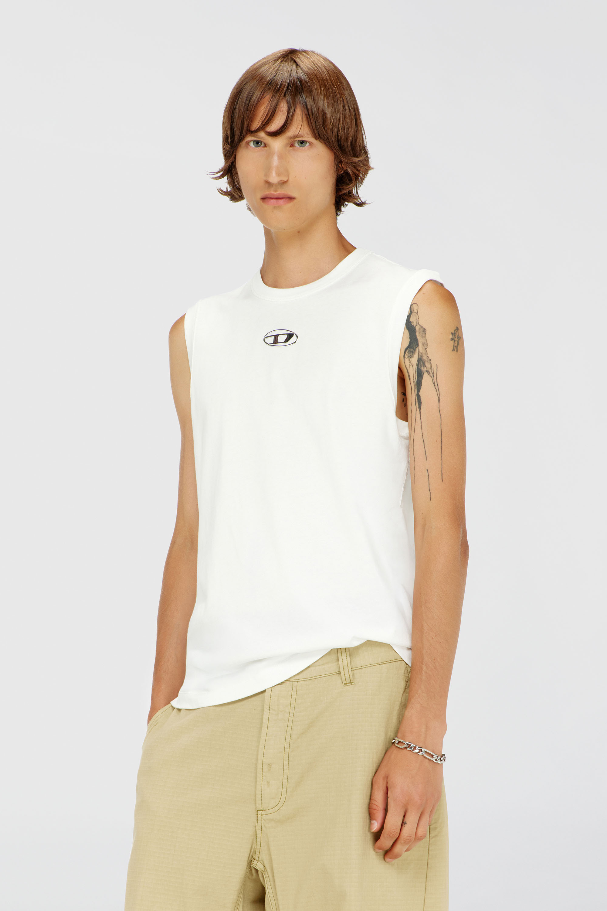 Diesel - T-BISCO-IOD, Canotta in cotone con Oval D metallizzata Uomo in Bianco - 1