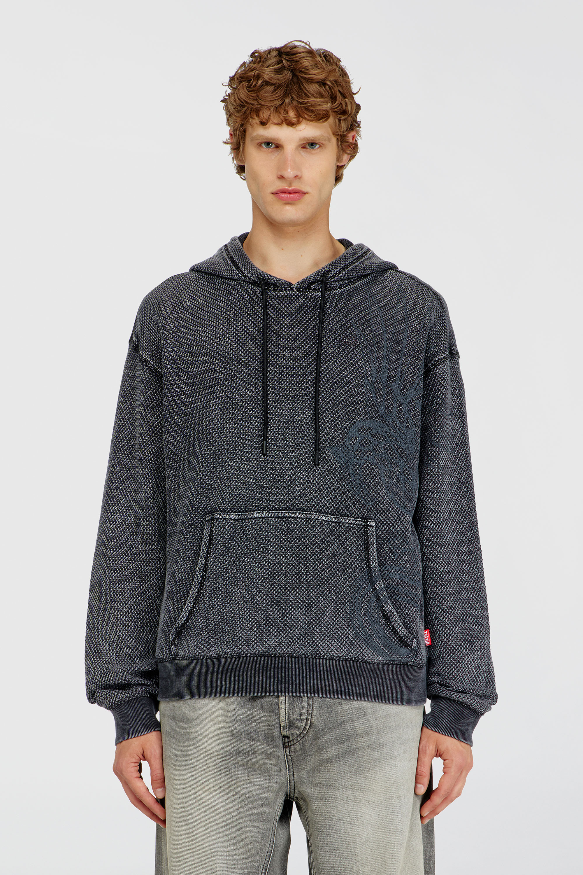 Diesel - S-NORM-HOOD-AA1, Hoodie in mesh di cotone testurizzato Uomo in Grigio - 3