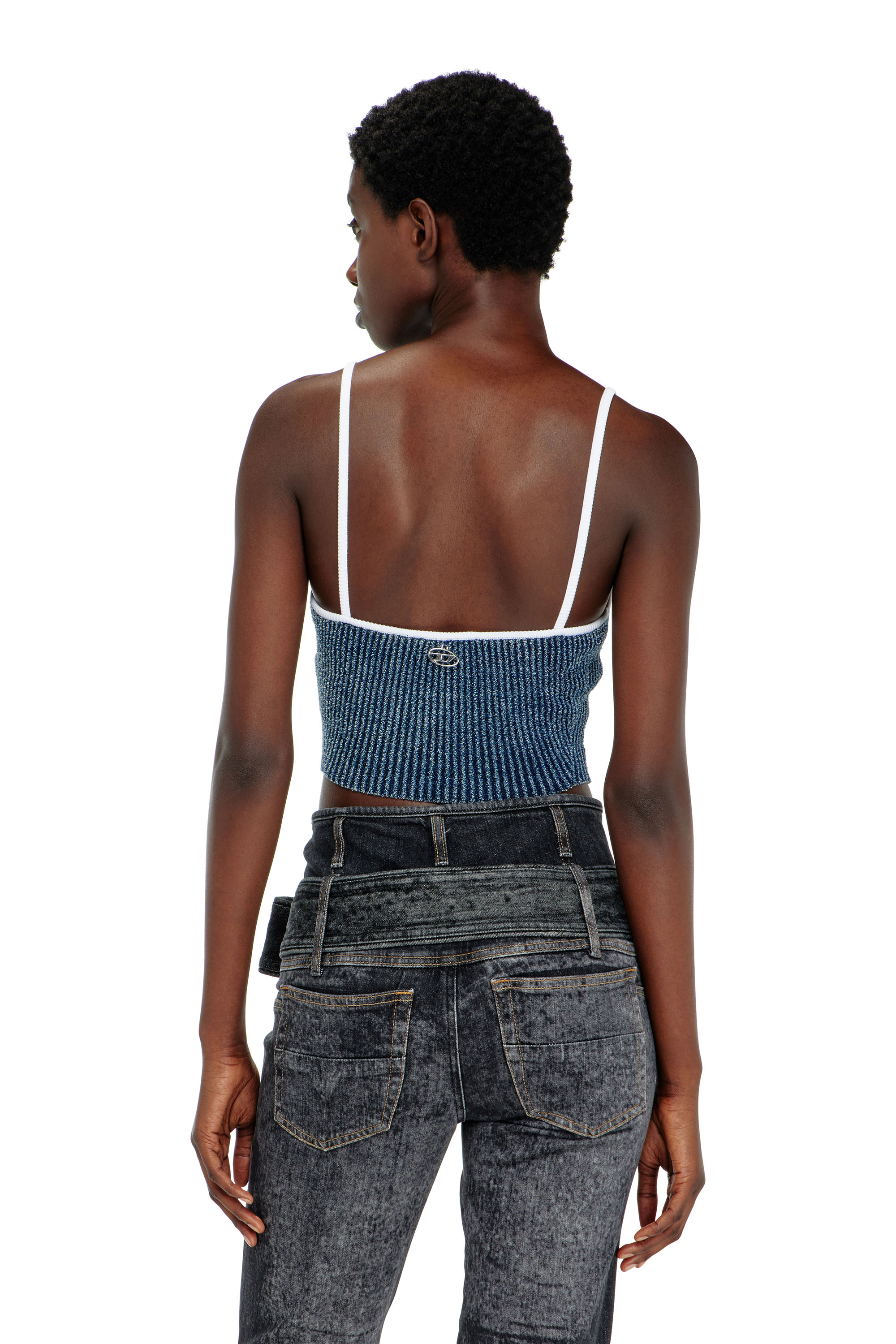Diesel - M-ESTERE, Crop top in maglia boucl&eacute; indigo a costine Donna in Multicolor - 4