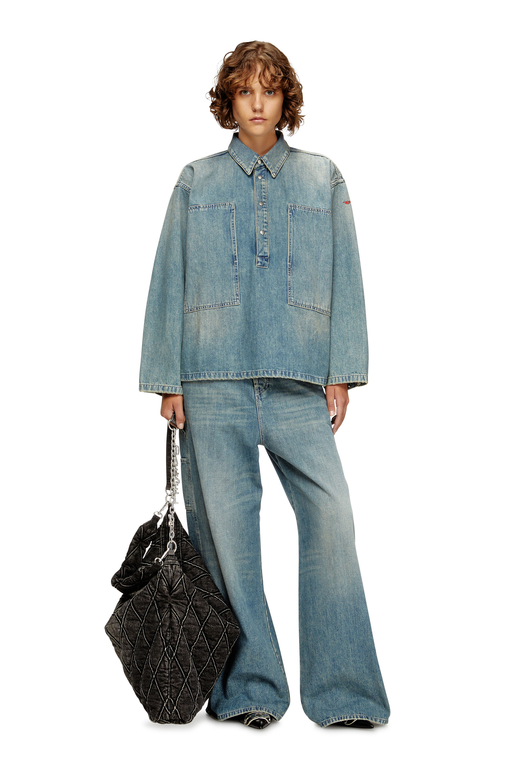 Diesel - DE-PRISS, Top Henley in denim utility Donna in Blu - 1