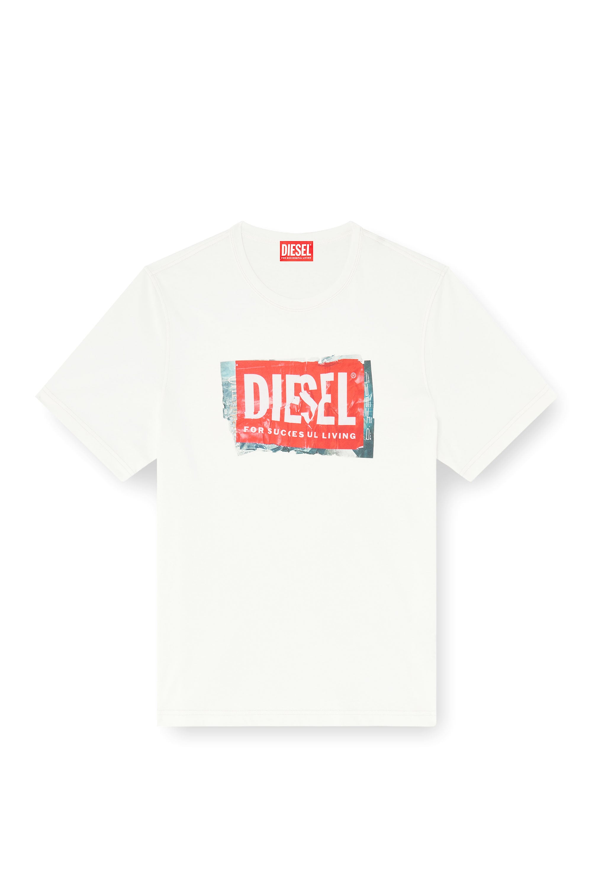 Diesel - T-ADJUST-Q6, T-shirt con logo effetto stropicciato Uomo in Bianco - 3
