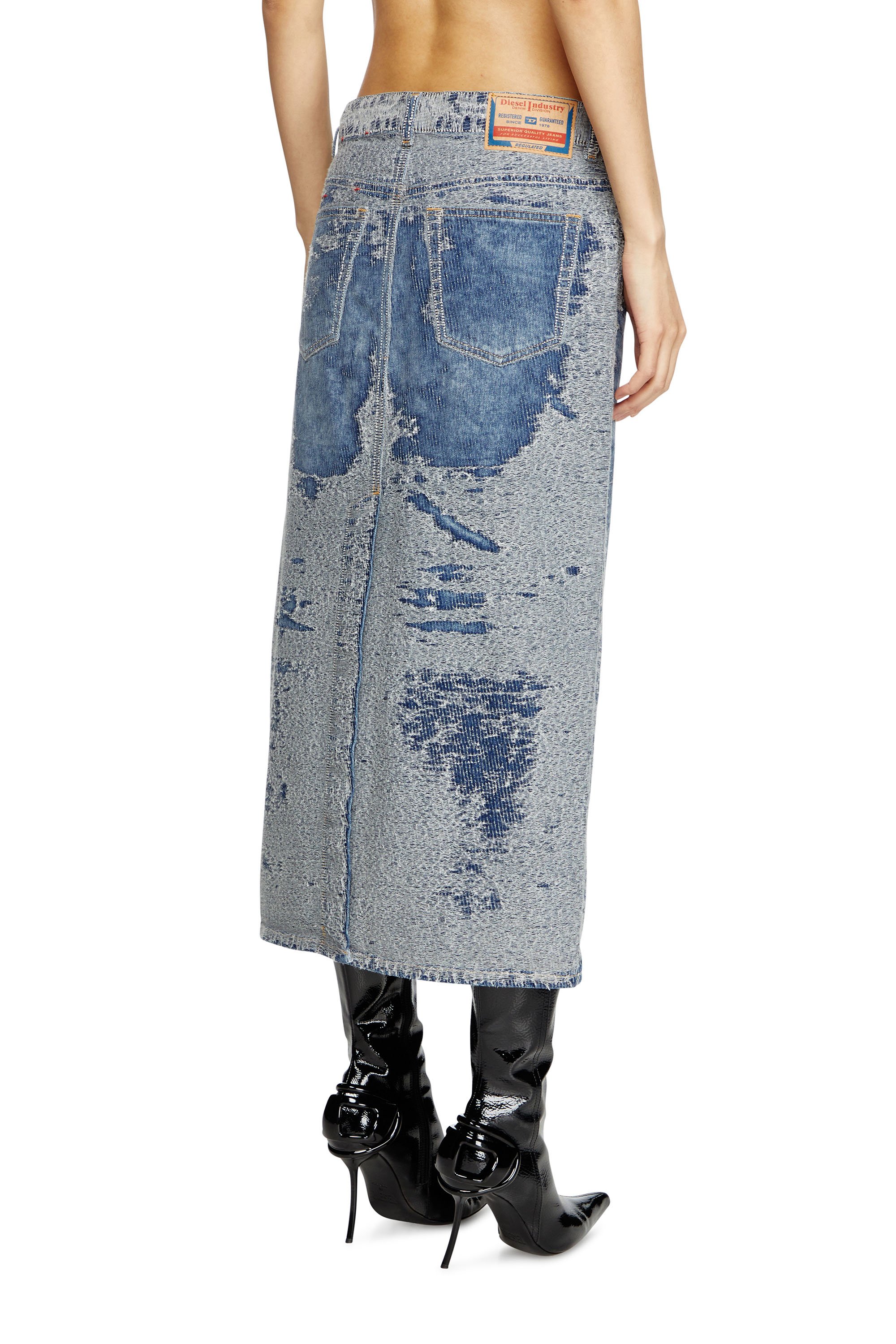 Diesel - DE-SKYE-S, Gonna midi in denim jacquard distressed Donna in Blu - 4