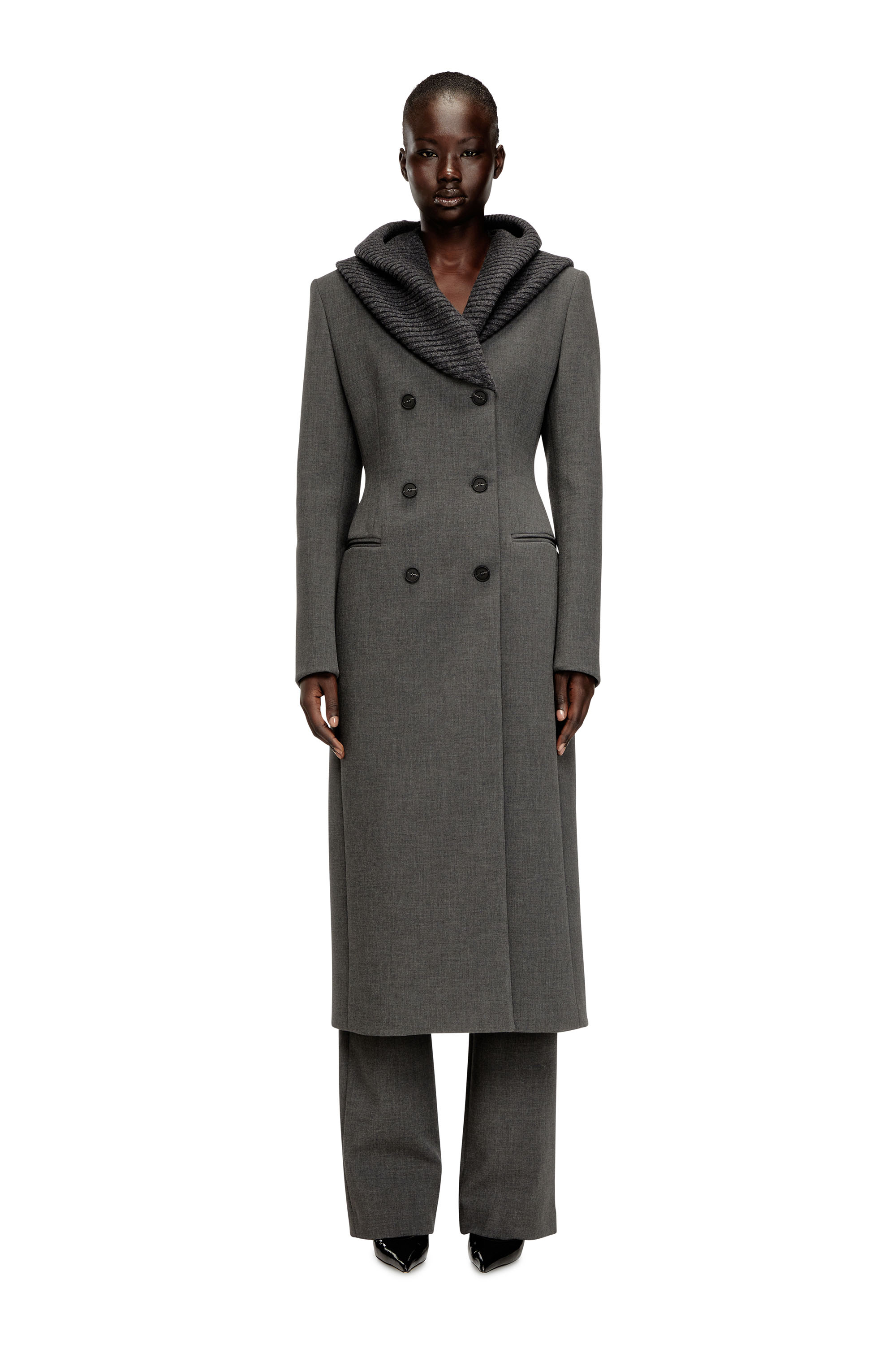 Diesel - G-OLDEN-LONG, Cappotto lungo con cappuccio a scialle Donna in Grigio - 1