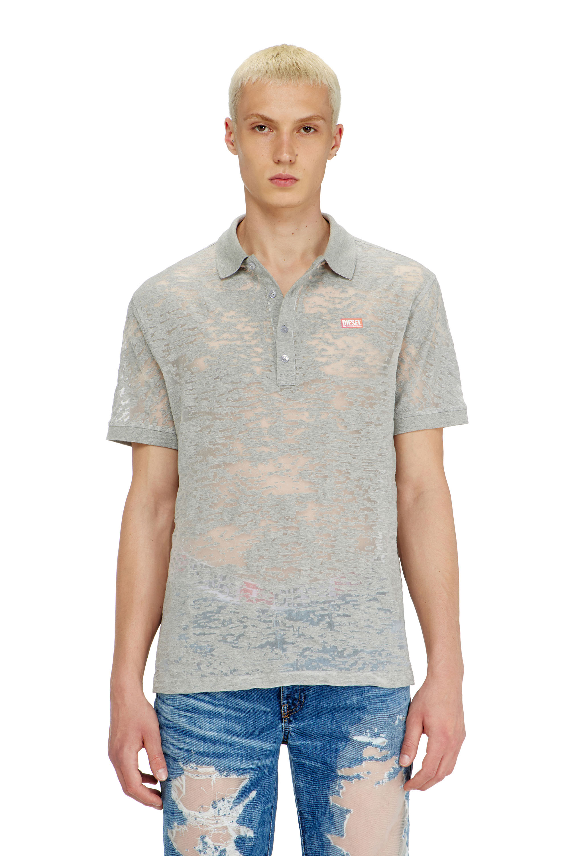 Diesel - PR-T-REJUST, Polo in jersey all-over devor&eacute; Uomo in Grigio - 3