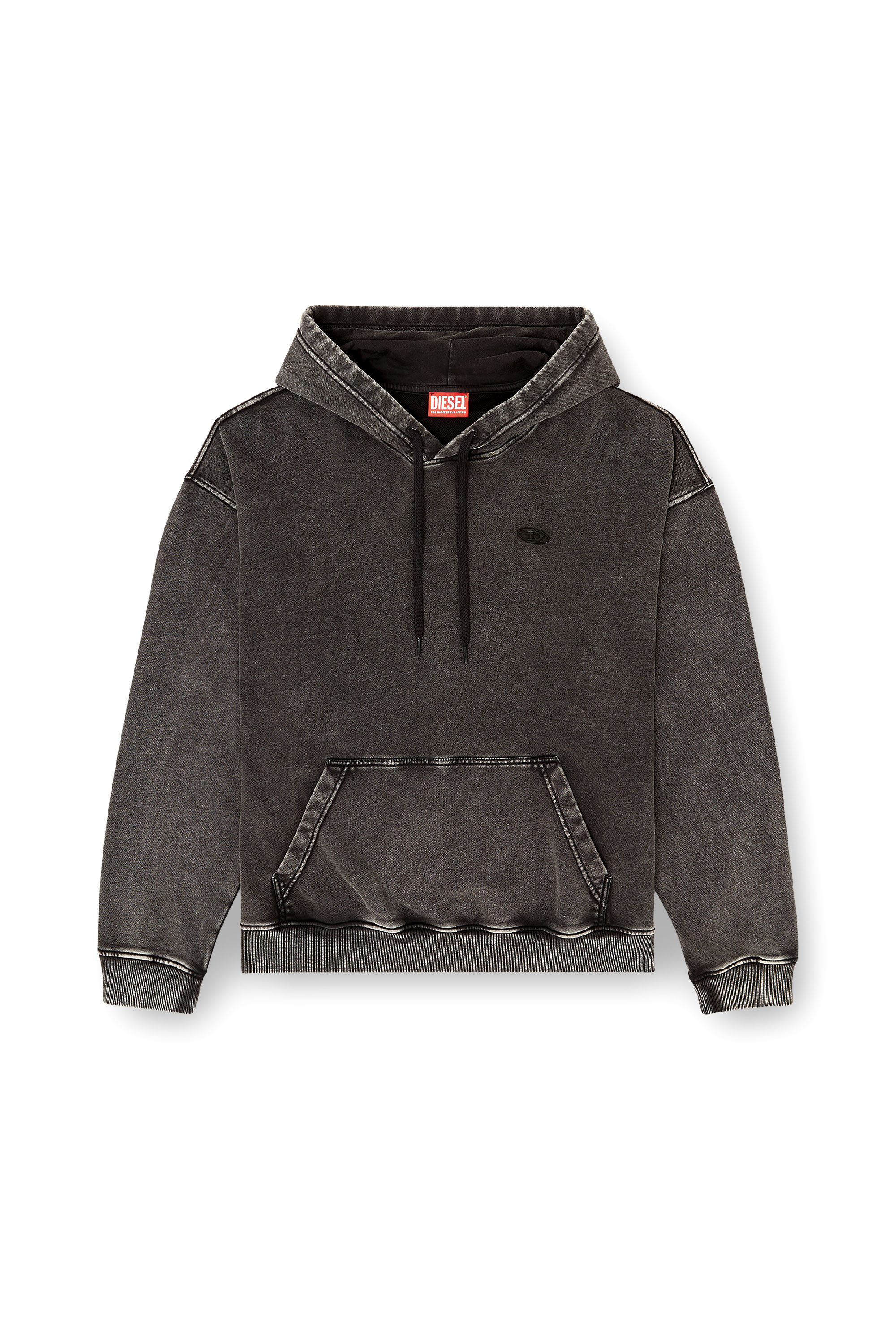 Diesel - S-BOXT-HOOD-DEN, Felpa con cappuccio con toppa posteriore tagliata a vivo Uomo in Grigio - 3