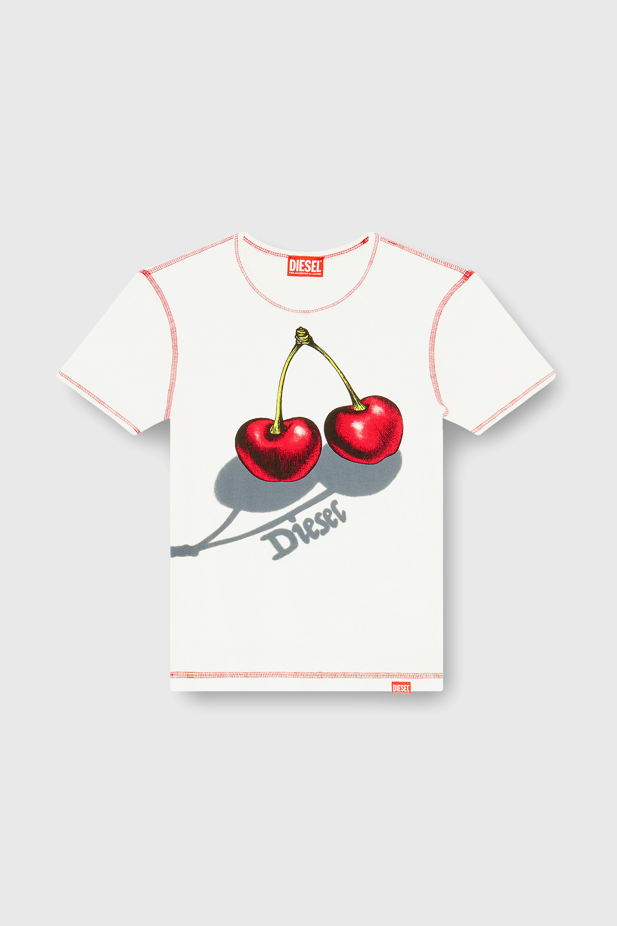 Diesel - SV-T-ELE-CHER, T-shirt slim in cotone con stampa ciliegia Donna in Bianco - 2