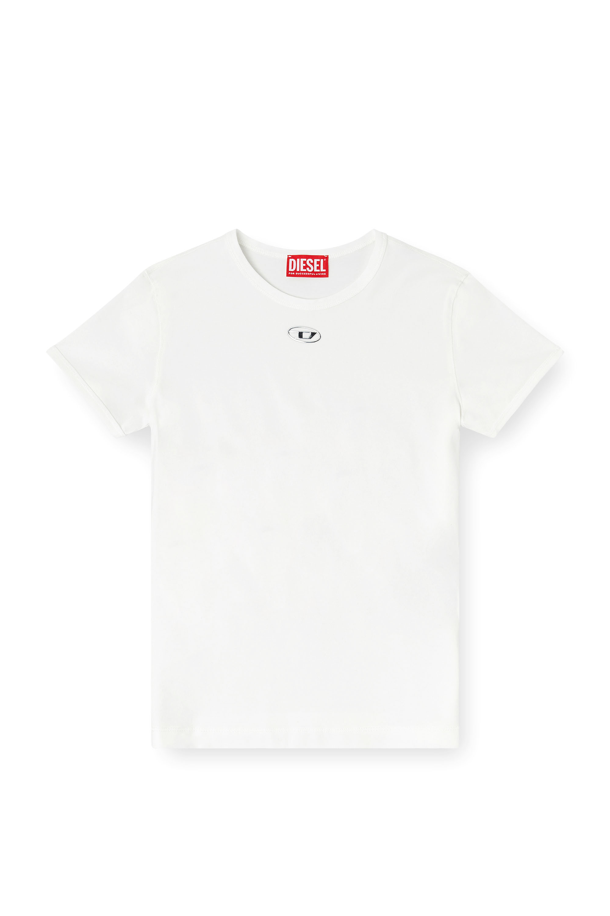 Diesel - T-UNCUTIESLONG-OD, T-shirt slim con Oval D metallico Donna in Bianco - 2