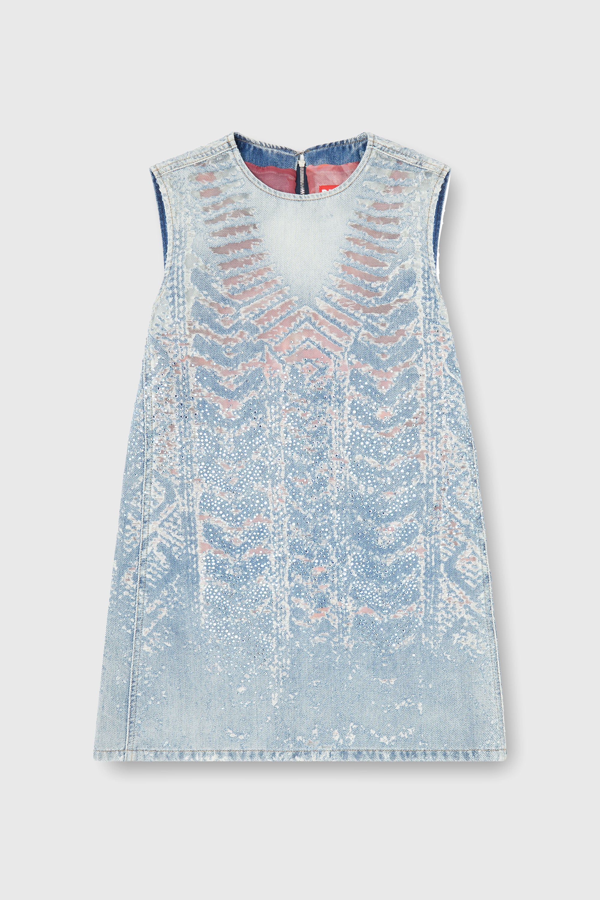 Diesel - DE-MYRELA-S, Mini dress in denim devor&eacute; con effetto microstone Donna in Blu - 2