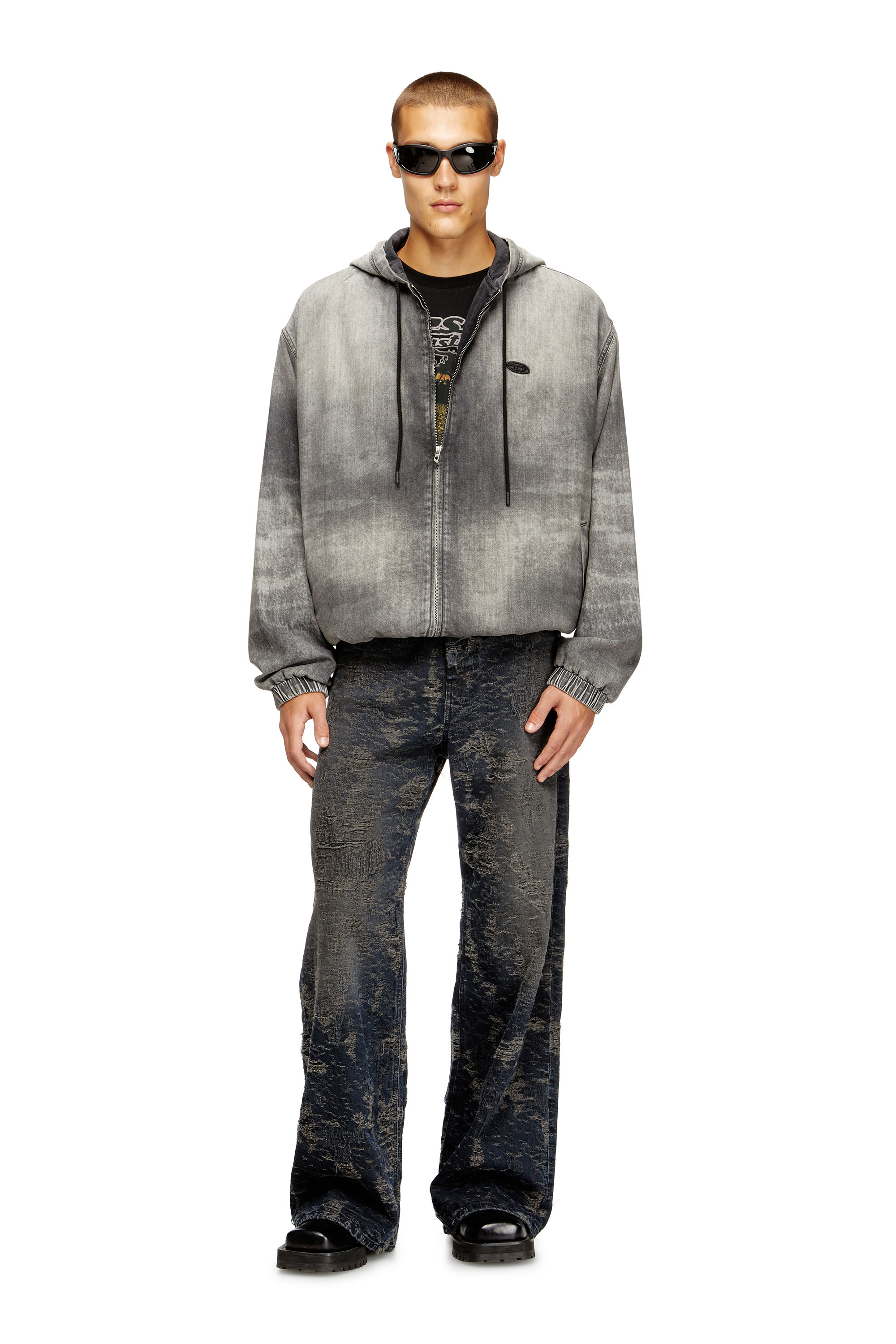 Diesel - D-OFFY-S, Giacca con cappuccio in denim coated effetto marmorizzato Unisex in Nero - 2