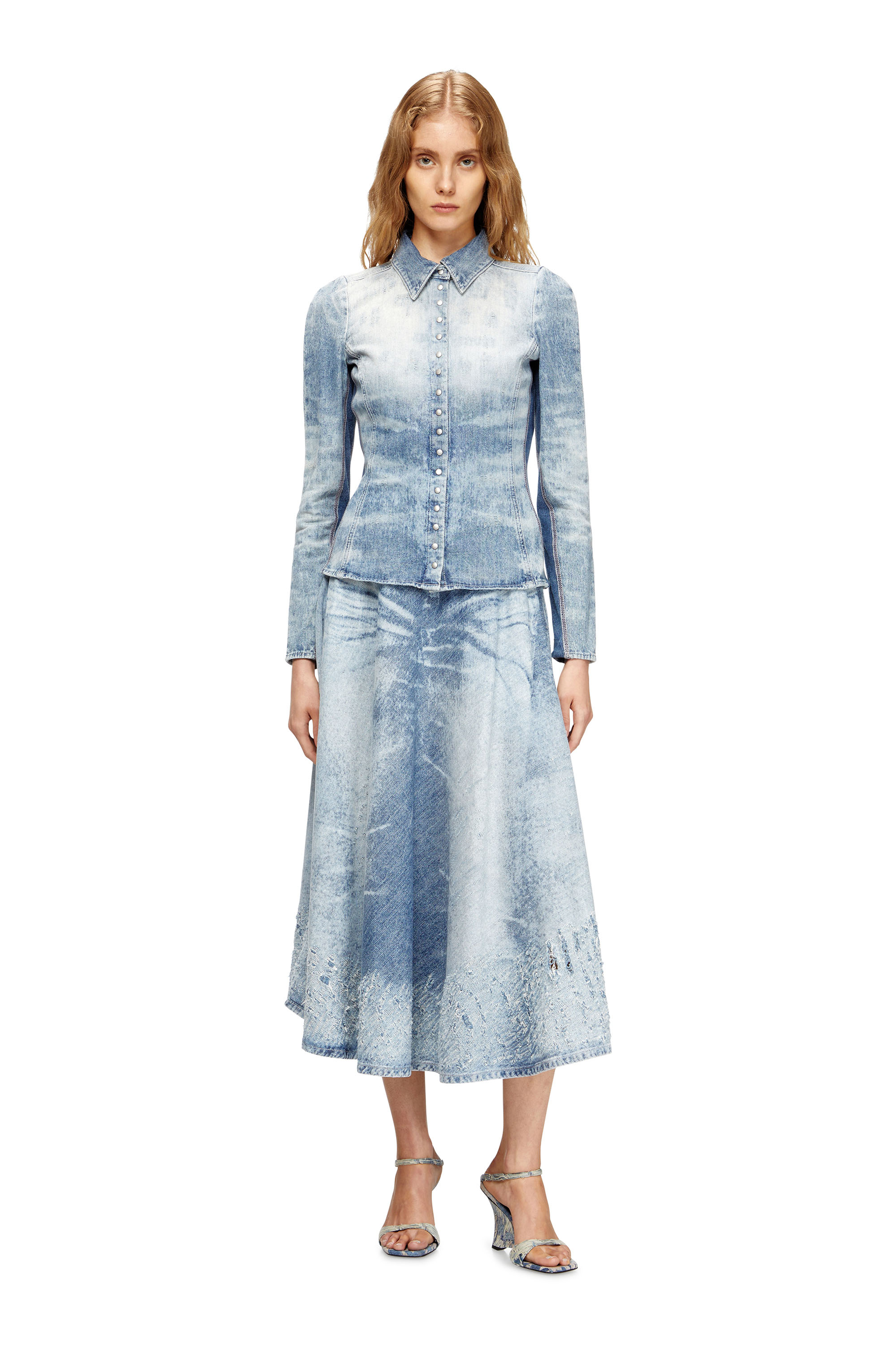 Diesel - DE-MASLY-FSH, Camicia in denim distressed a nido l'ape Donna in Blu - 2