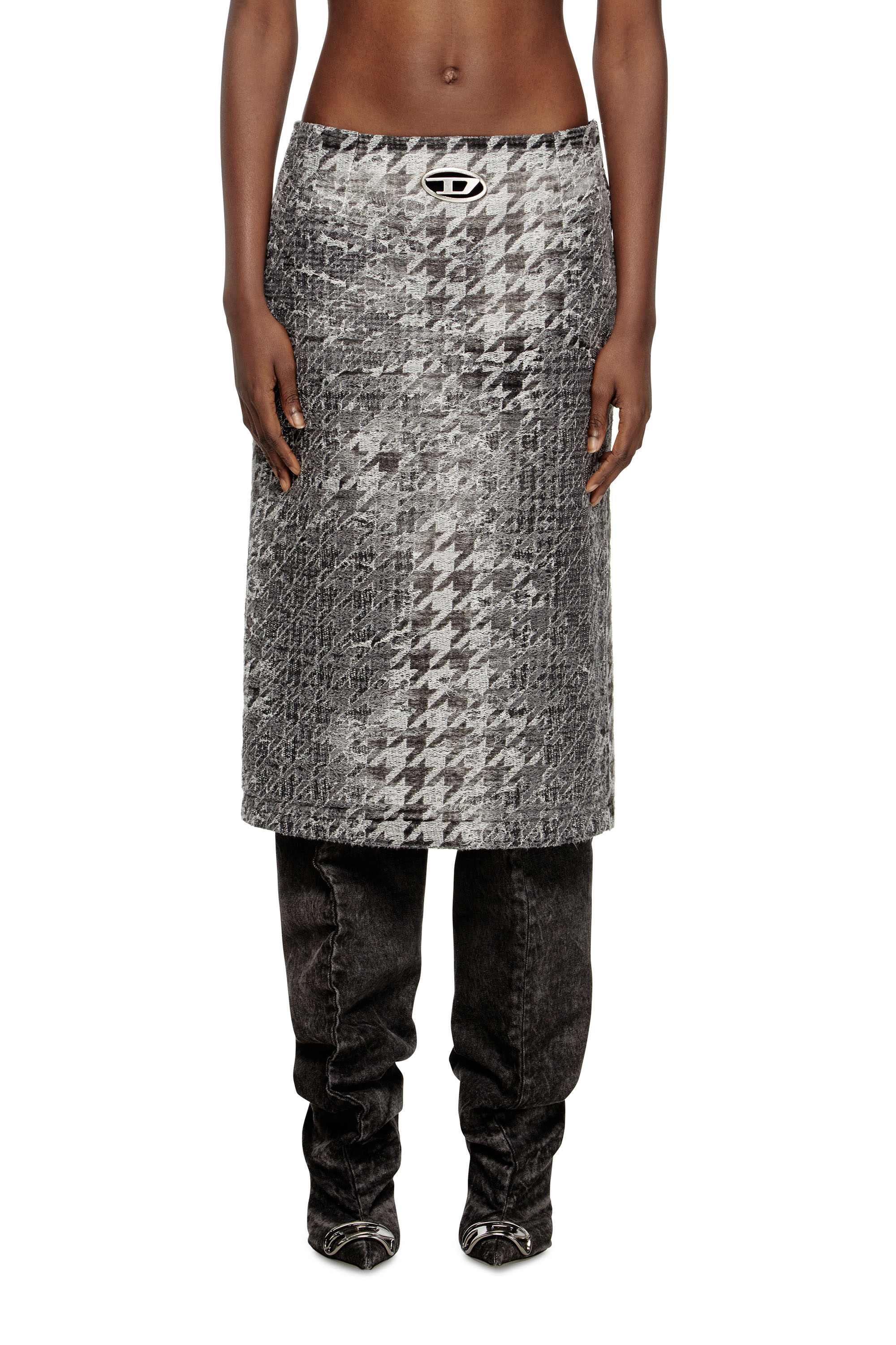 Diesel - DE- RATHIAN-FSH, Gonna midi in denim jacquard motivo Prince of Wales Donna in Multicolor - 1
