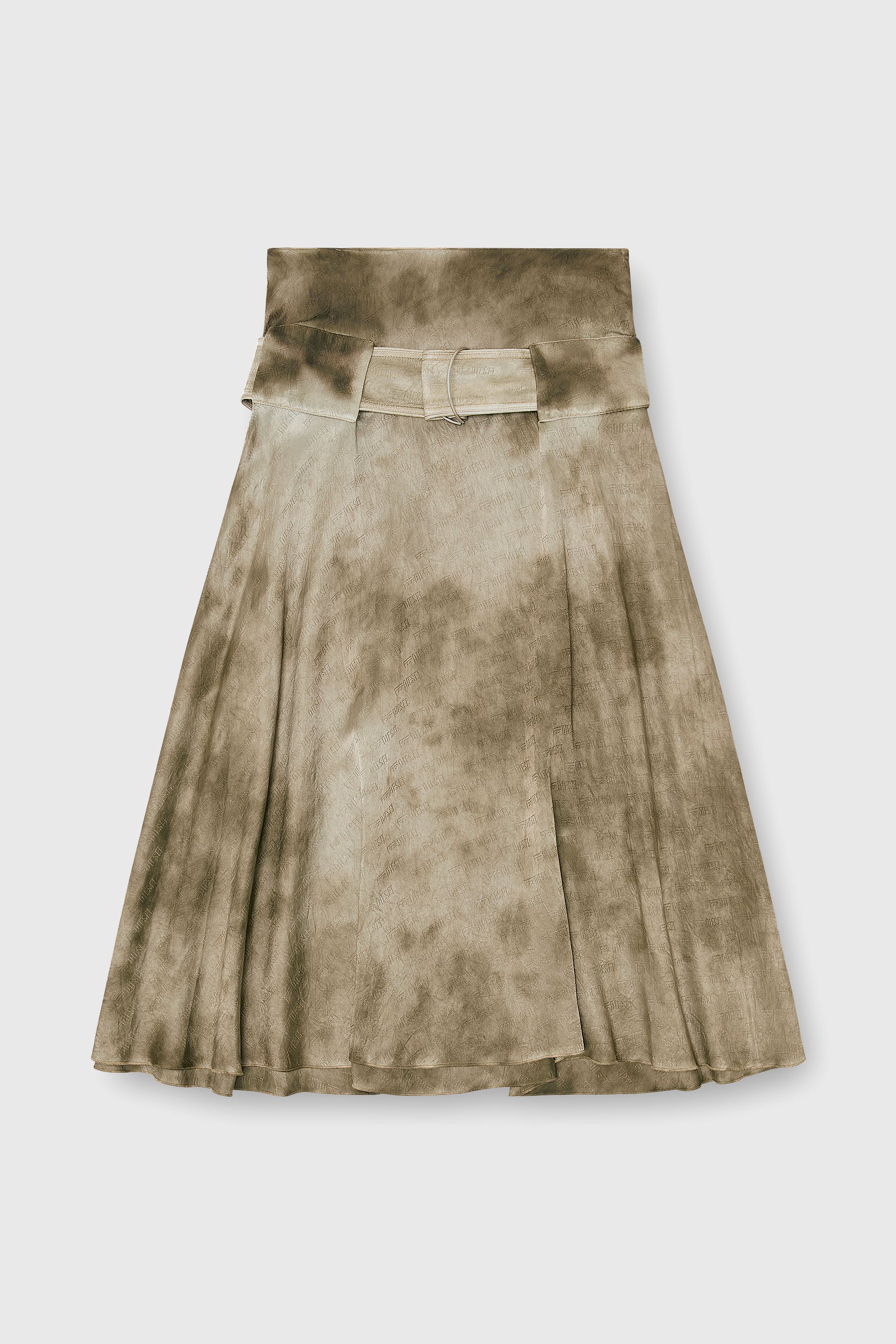 Diesel - O-DYLE, Gonna midi con cintura in raso jacquard logo Donna in Marrone - 2
