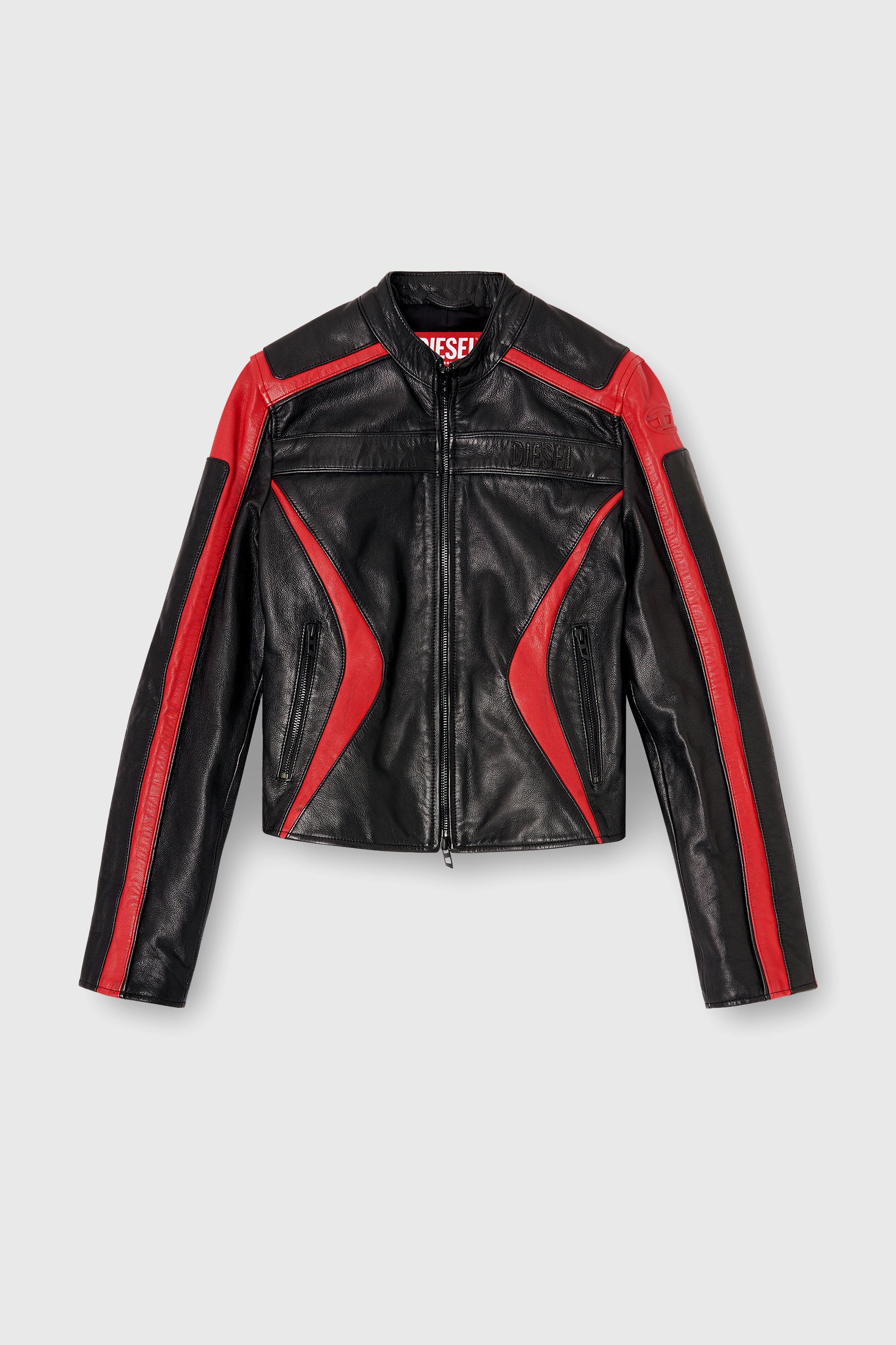 Diesel - L-OVABLE, Giacca biker in pelle color block Donna in Multicolor - 2