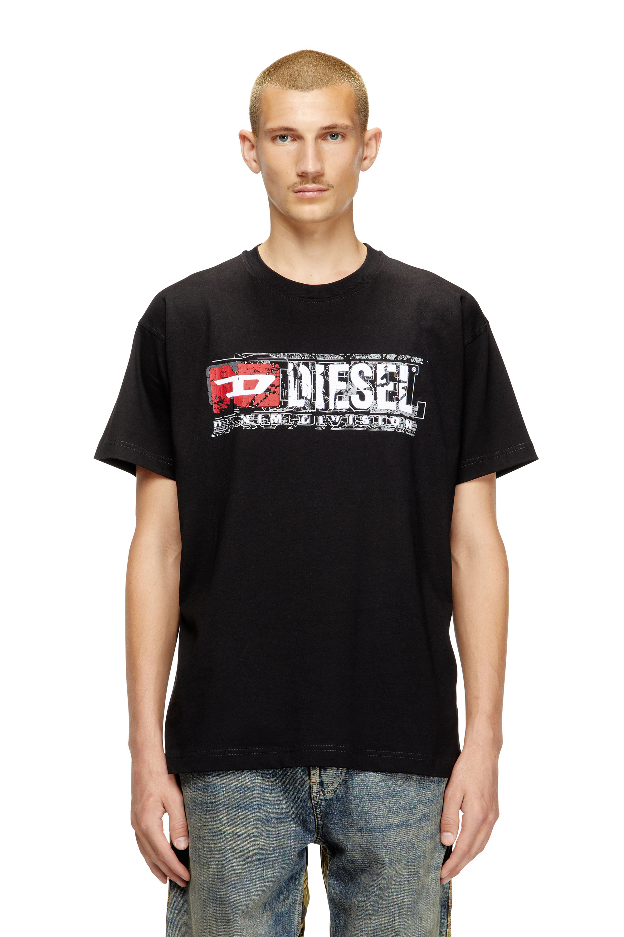 Diesel - T-NORM-T6, T-shirt con logo Denim Division floccato Uomo in Nero - 1