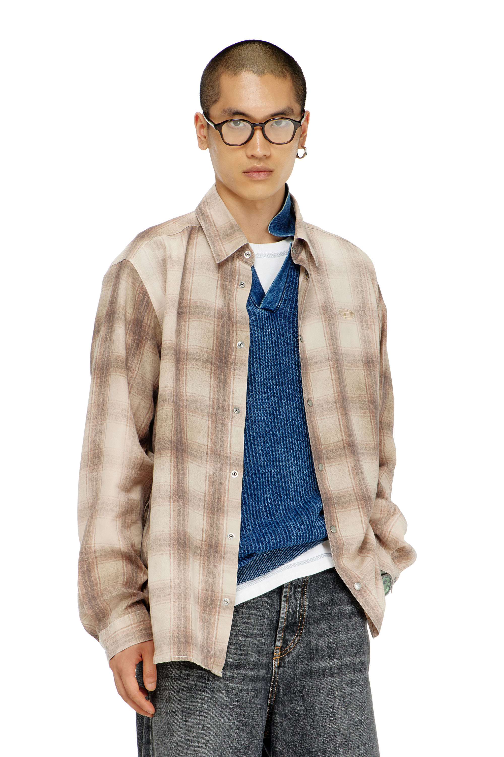 Diesel - S-SIMPLY-JMCM, Camicia a quadri in tessuto fluido Uomo in Marrone - 1