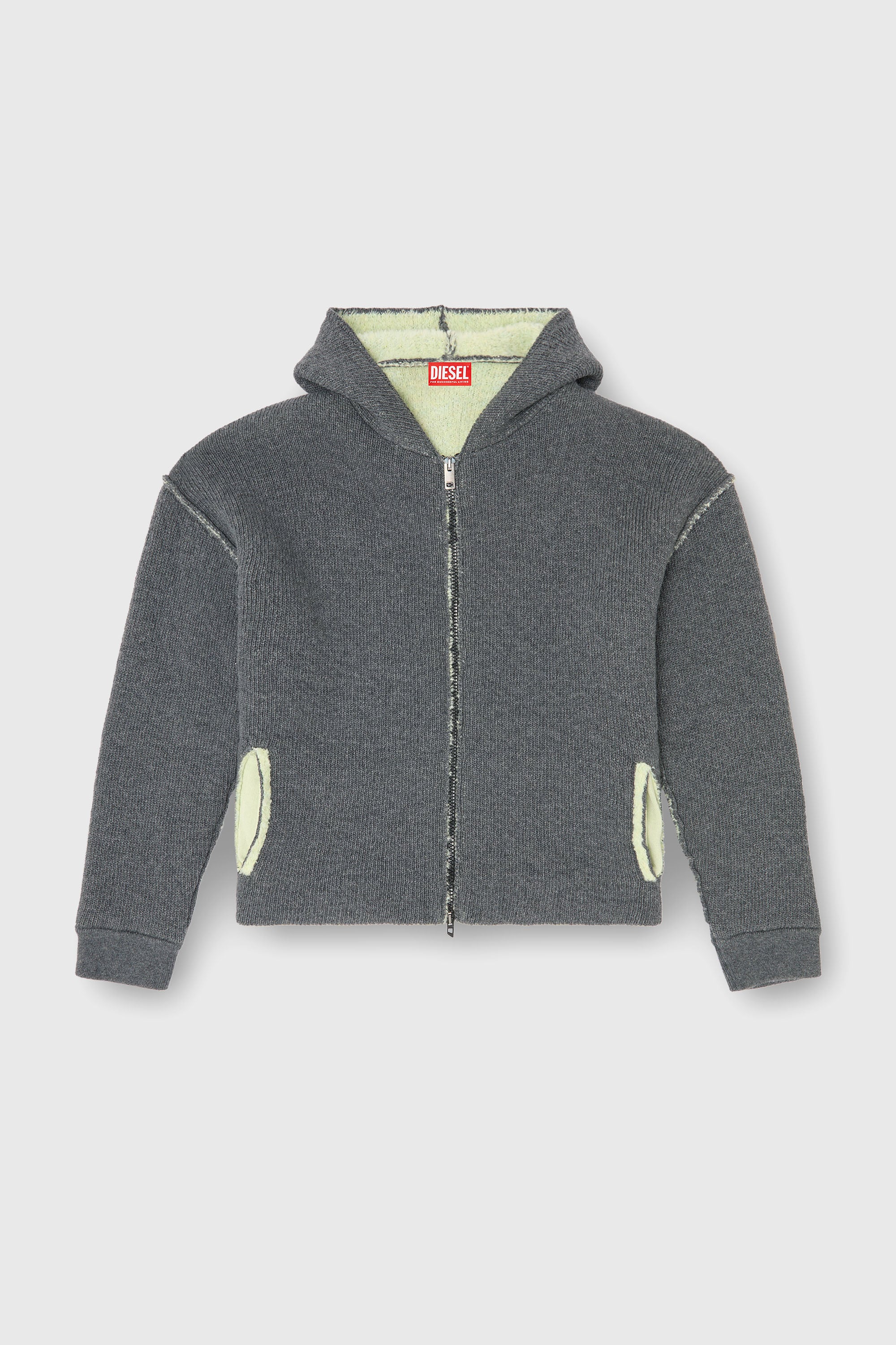 Diesel - K-BOUBBY, Hoodie con zip in maglia a doppia texture Uomo in Grigio - 2