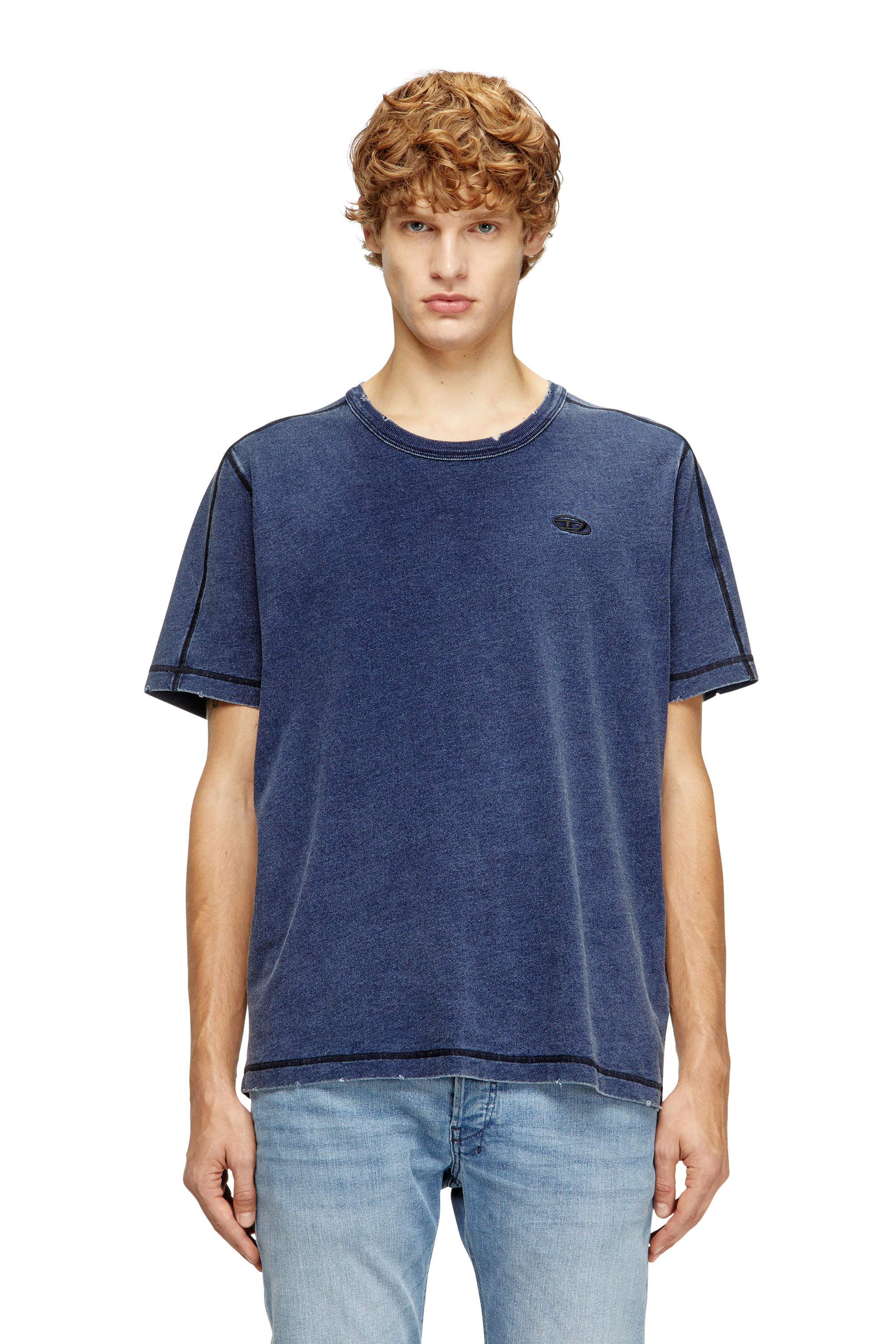 Diesel - T-ADJIND-NEW, T-shirt distressed effetto denim Uomo in Blu - 3