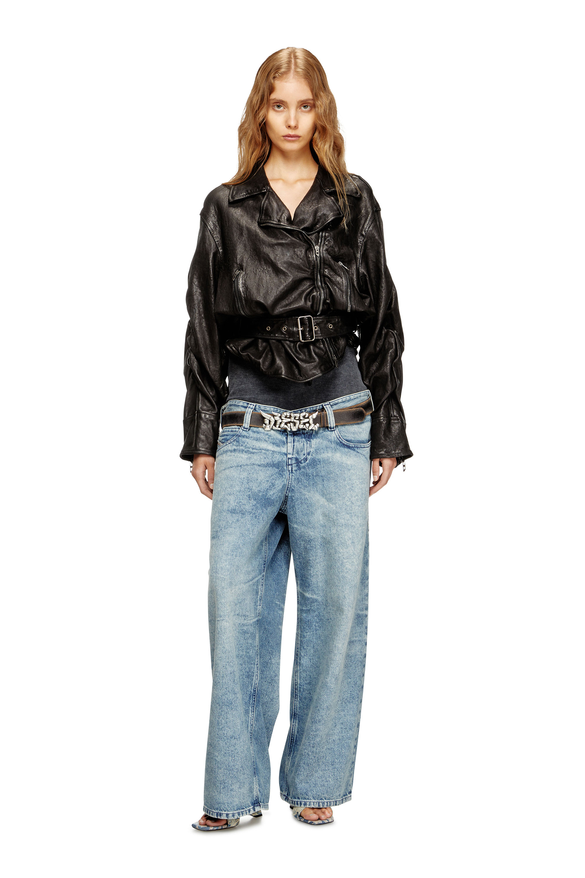 Diesel - L-OYS, Giacca con cintura in cuir-bouilli Donna in Nero - 1