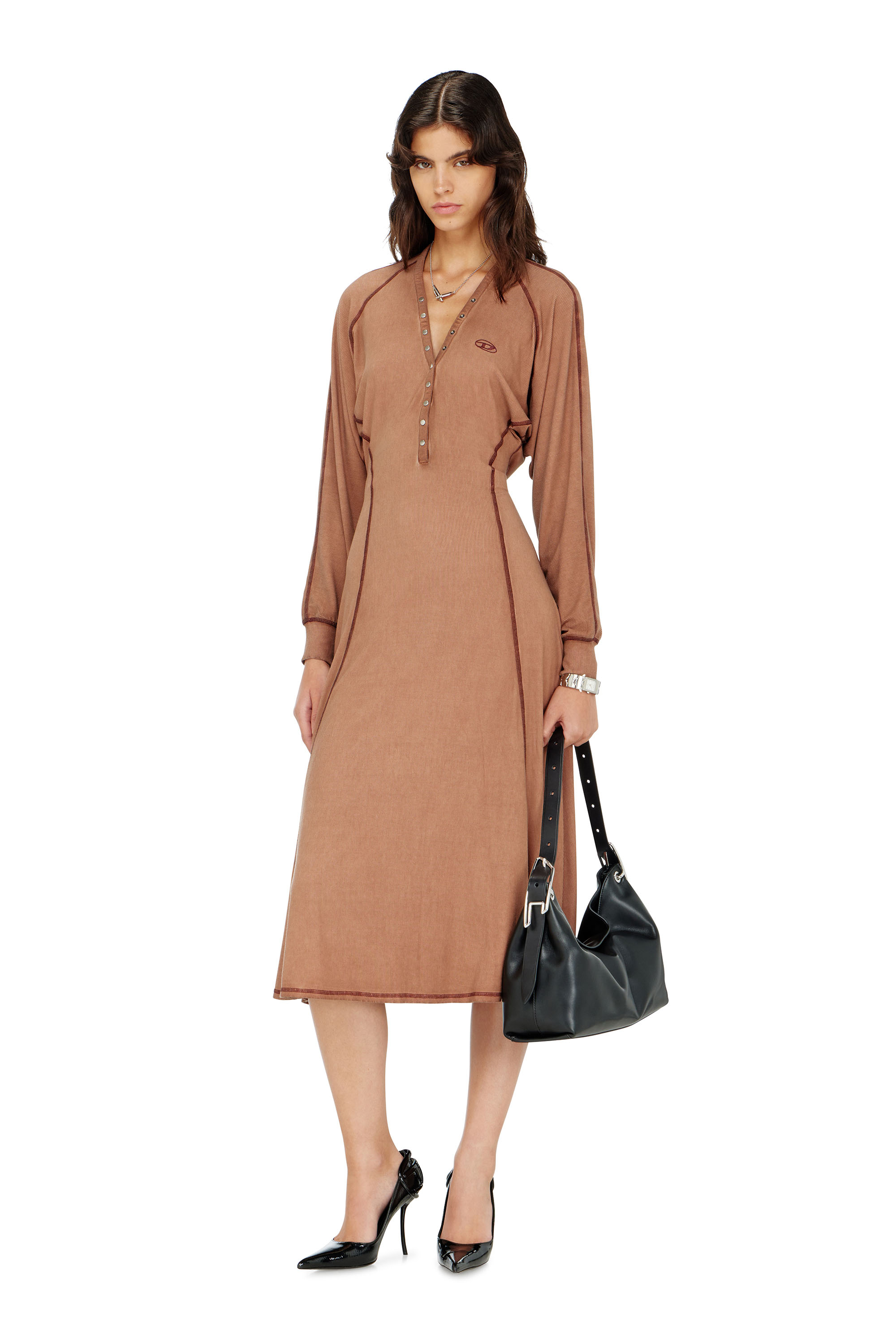 Diesel - D-ISERINA, Abito midi in jersey a costine con maniche a pipistrello Donna in ToBeDefined - 2