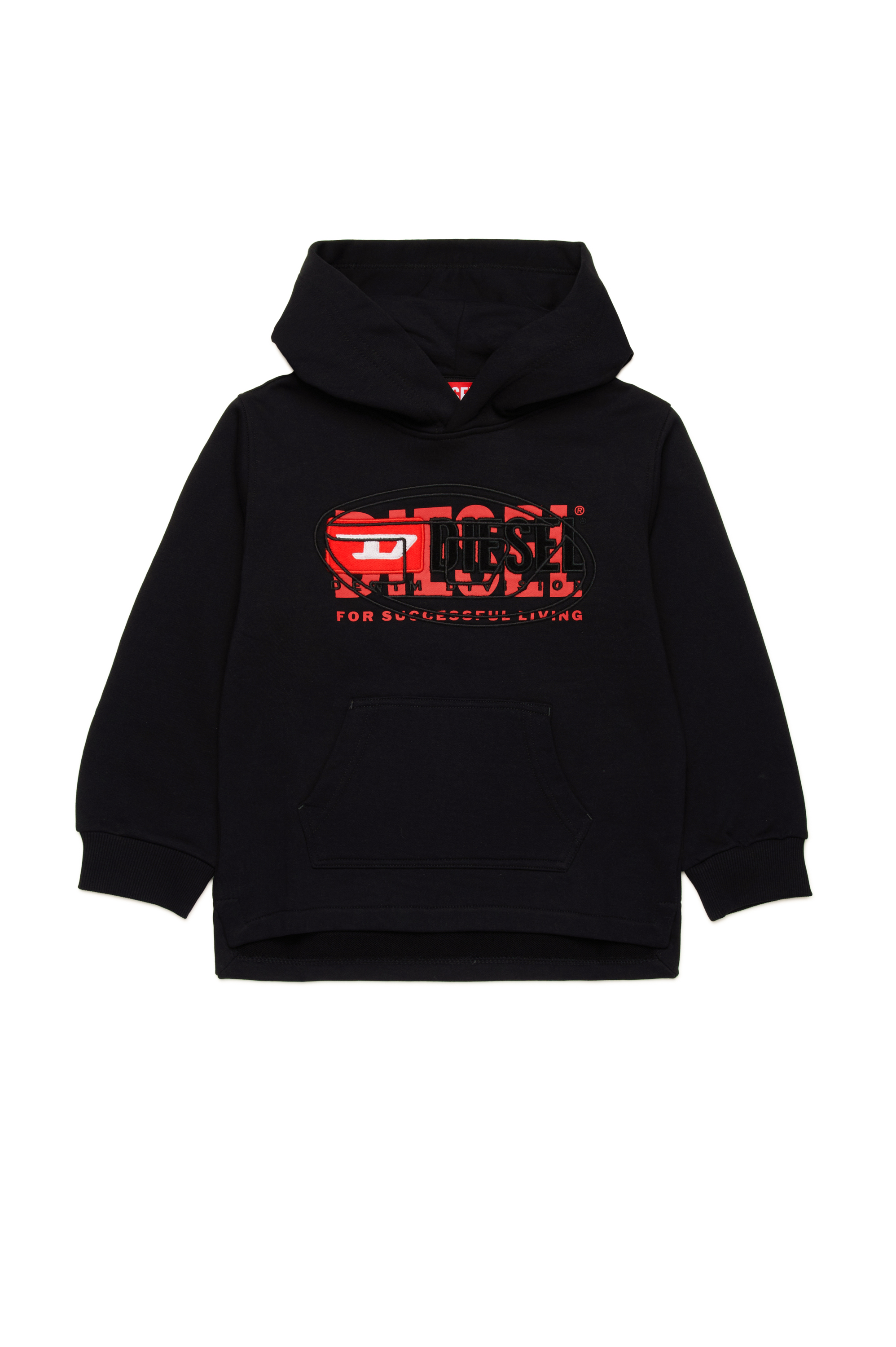 Diesel - SBAXTHOOD OVER, Felpa con cappuccio con loghi a effetto sovrapposto Uomo in Nero - 1