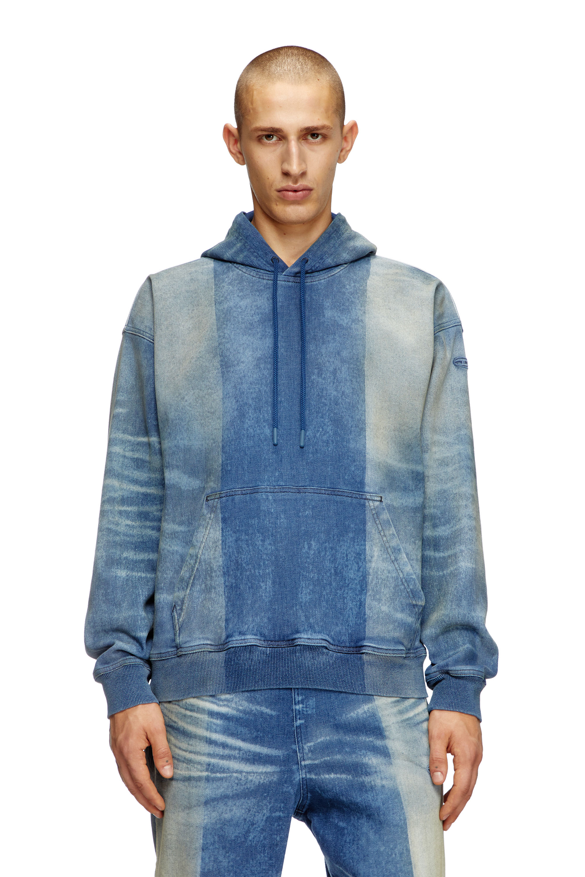 Diesel - D-UM-RIB-FSF TRACK, Hoodie in Track Denim con motivo solarizzato Unisex in Blu - 2