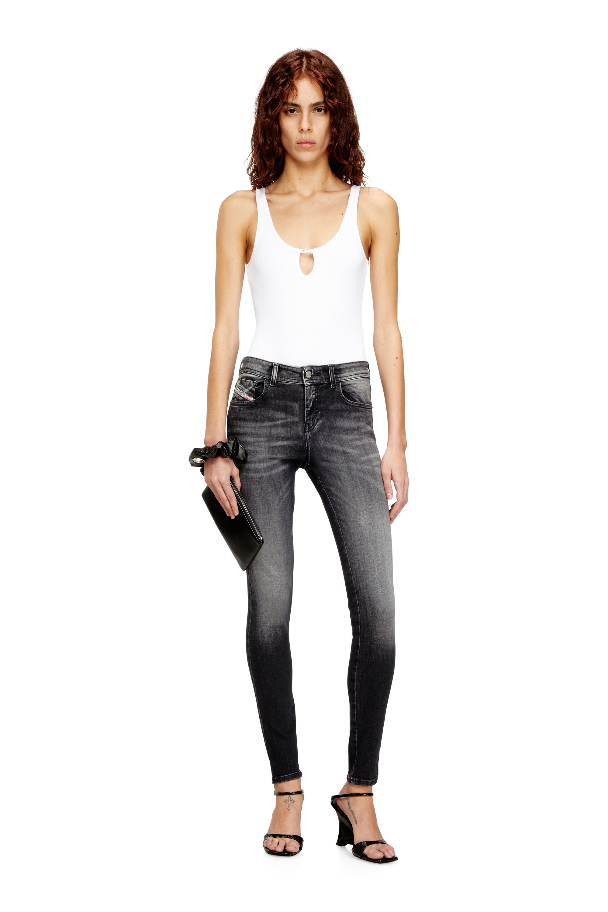 Diesel - Skinny Jeans 2017 Slandy 09K97 Donna, Nero/Grigio scuro - Image 2