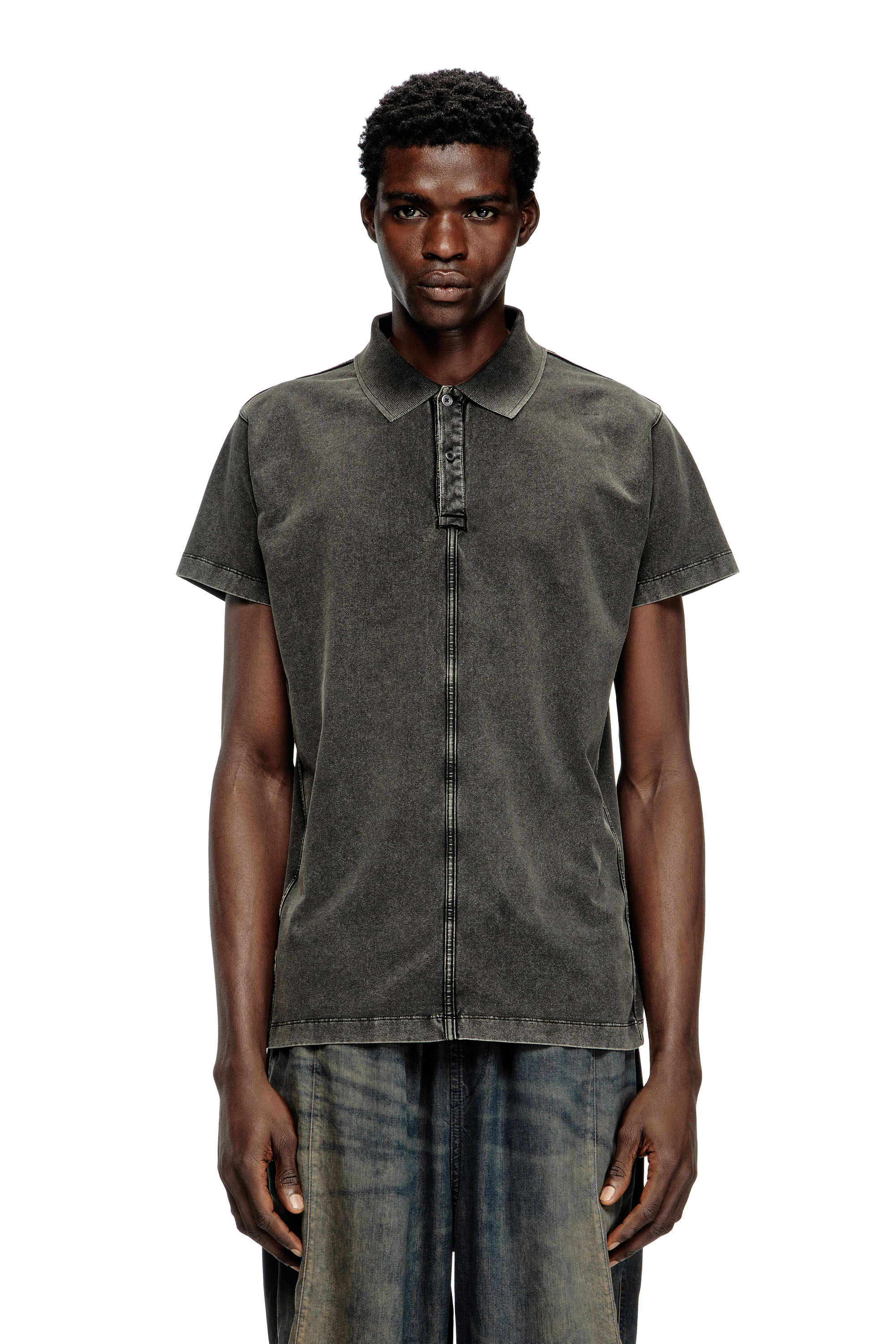 Diesel - T-NOMELY, Polo in jersey effetto denim Uomo in Nero - 1