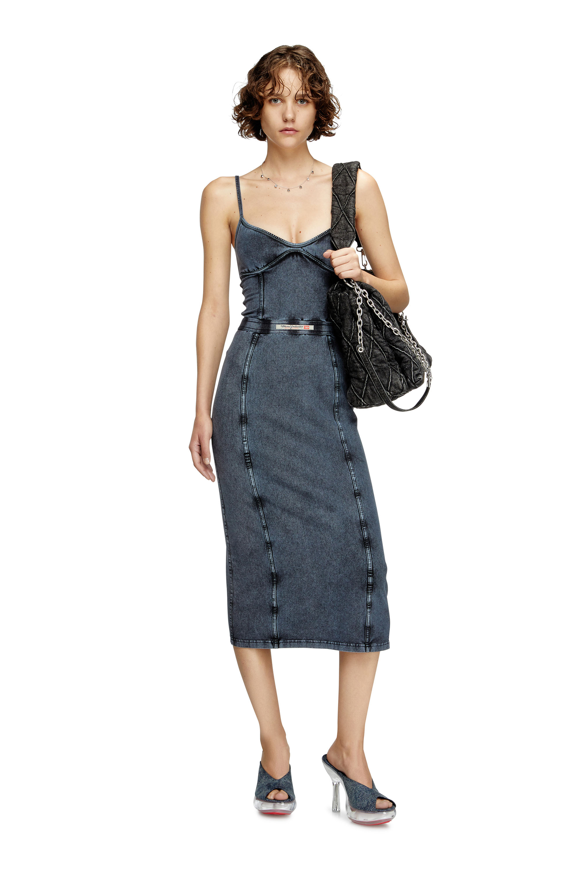Diesel - D-ONY, Abito midi in jersey effetto denim Donna in Blu - 3
