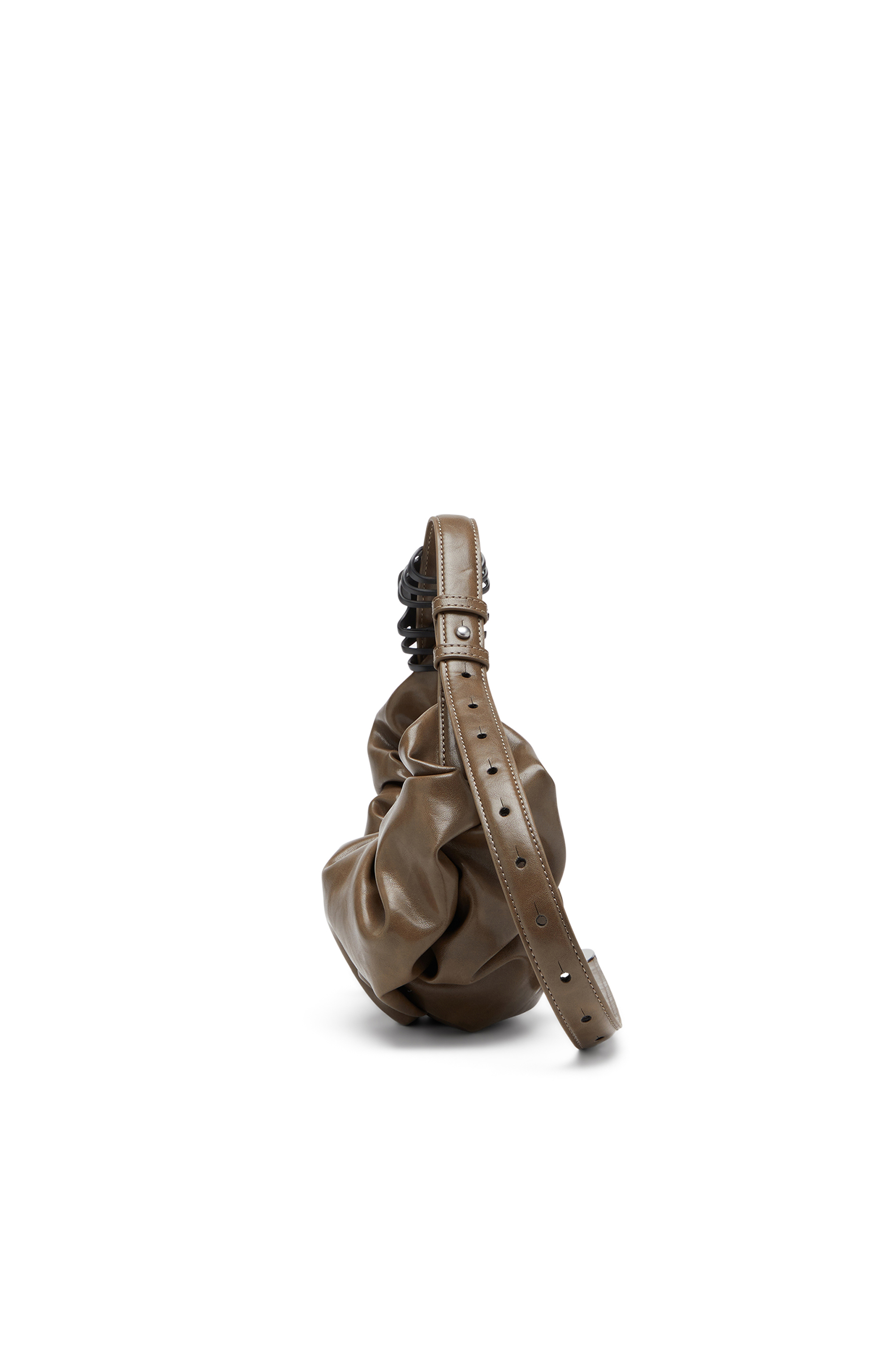 Diesel - GRAB-D HOBO S, Grab-D S-Borsa hobo piccola in PU lucido scrunched Donna in Marrone - 4