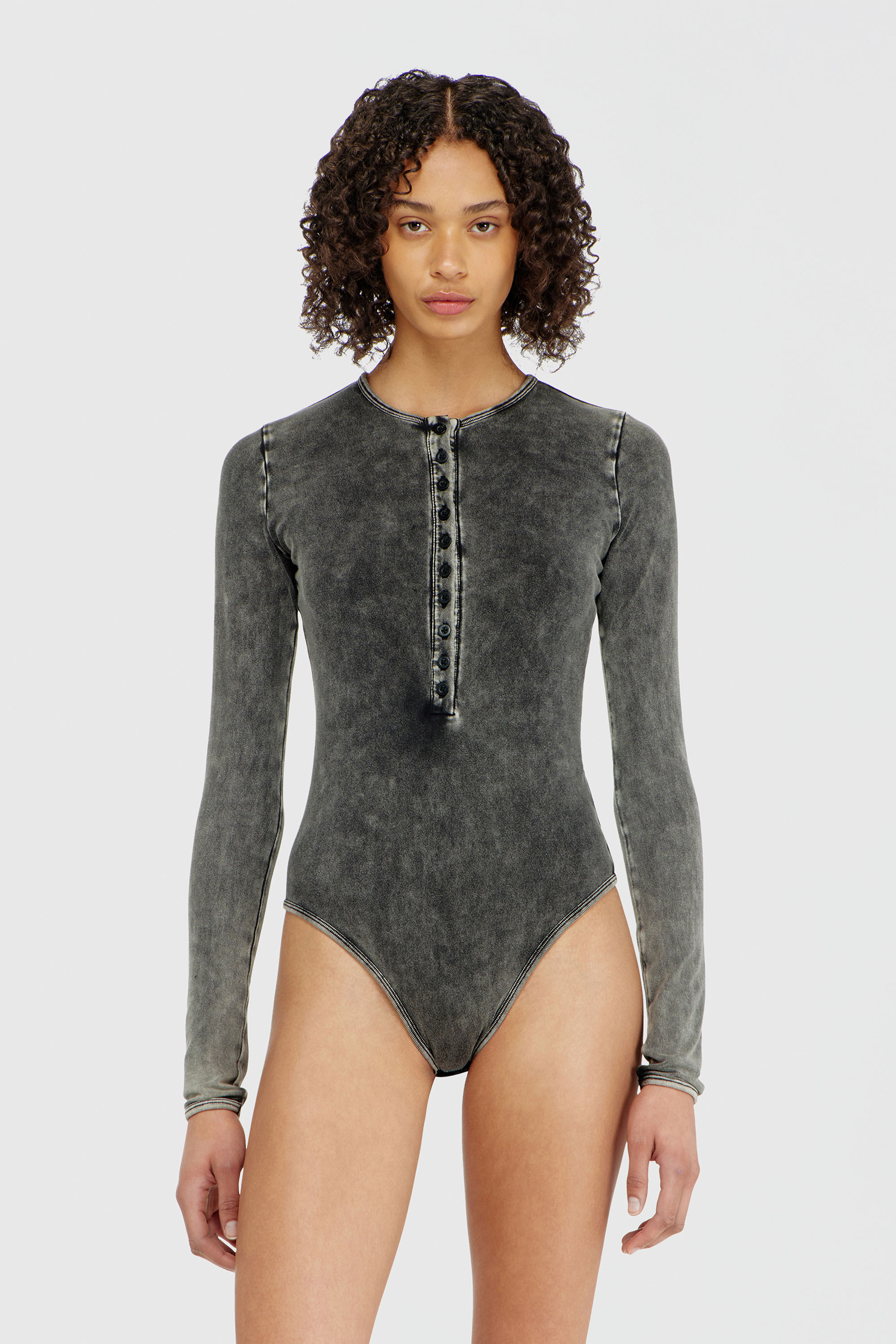 Diesel - FRESYA-DNM, Body in cotone con chiusura frontale a bottoni Donna in Grigio - 1