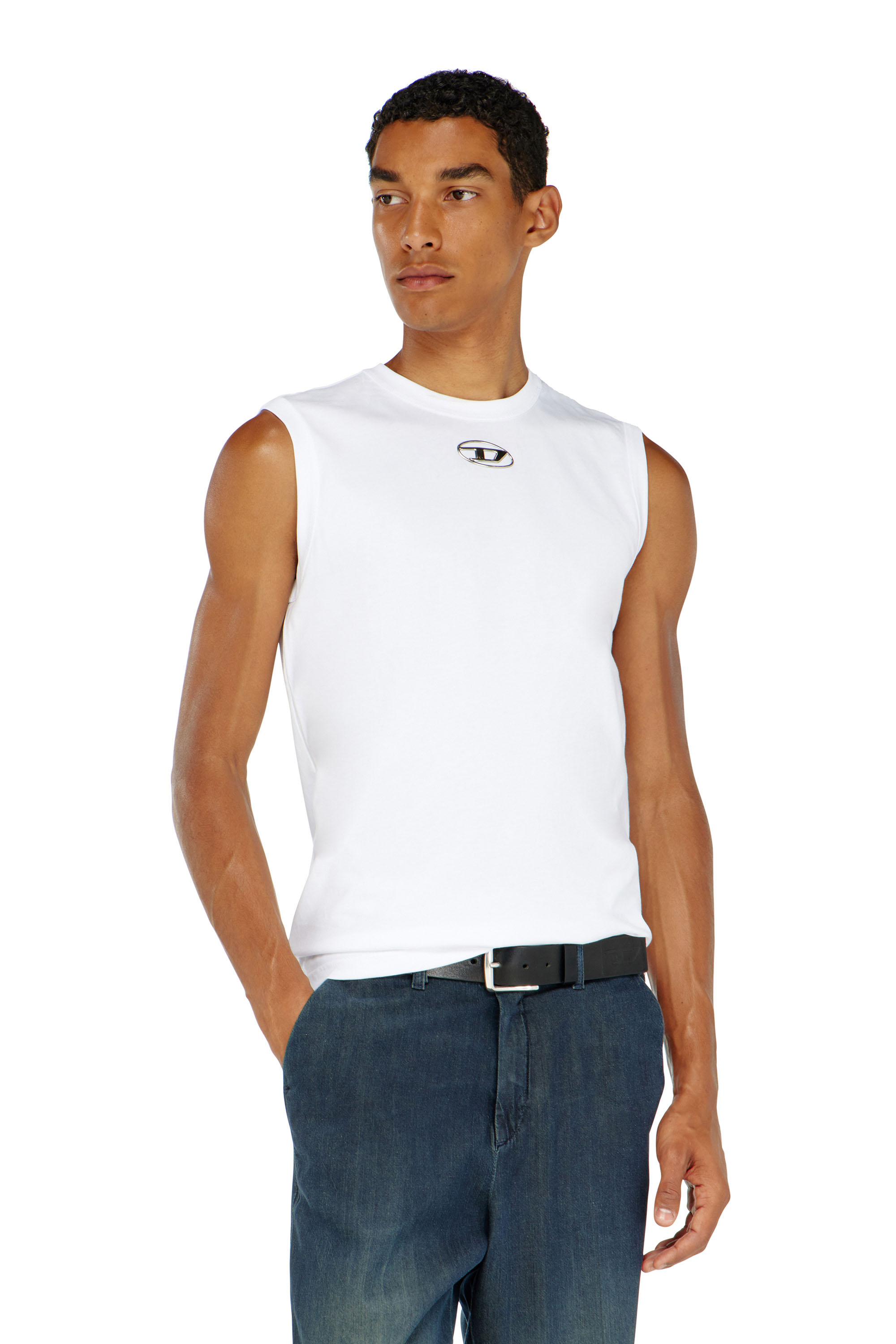Diesel - T-BISCO-OD, Canotta con Oval D metallizzato Uomo in Bianco - 1