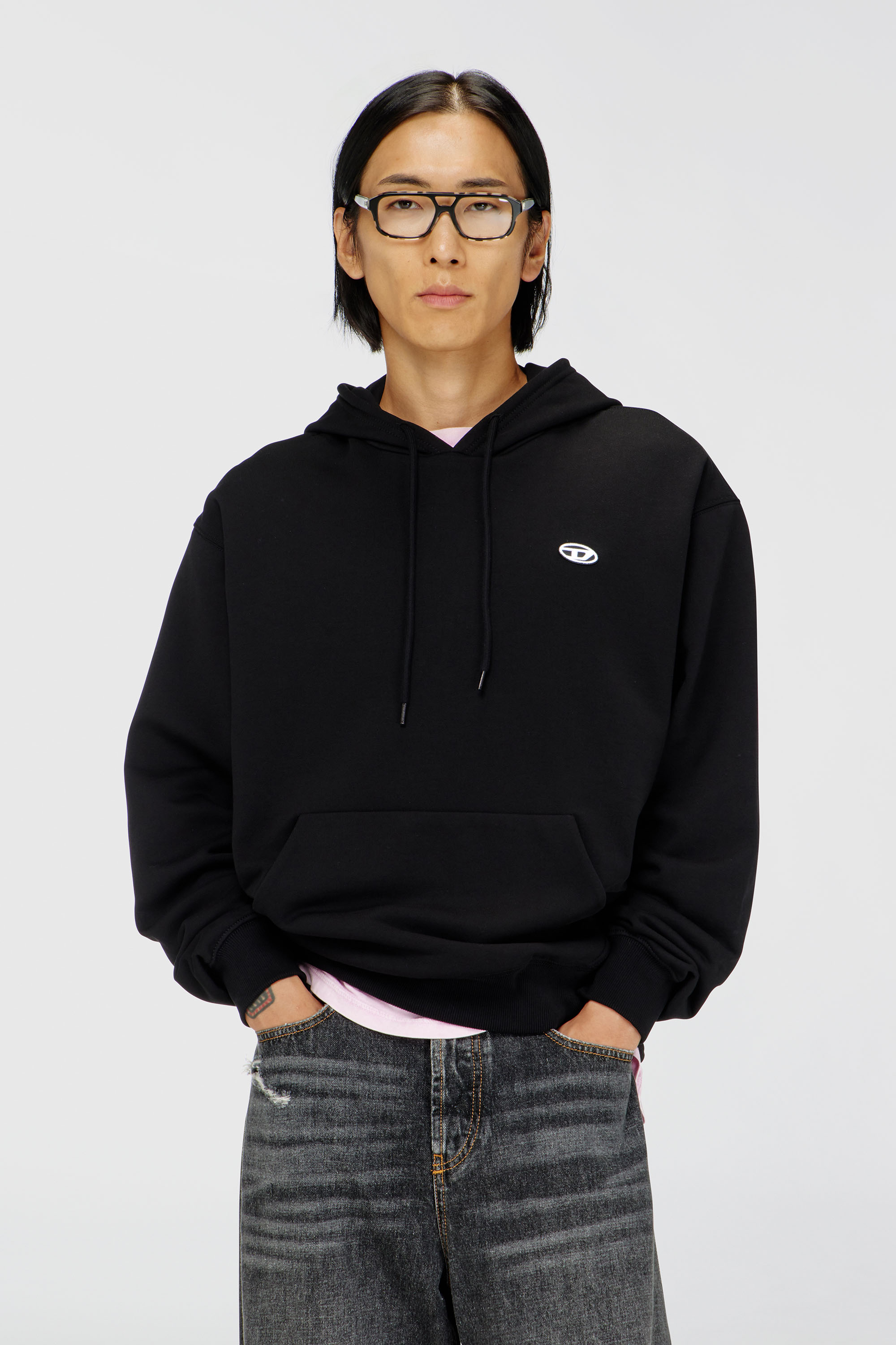 Diesel - S-LUK-H-MOON-T92, Felpa con cappuccio con logo Oval D Uomo in Nero - 3