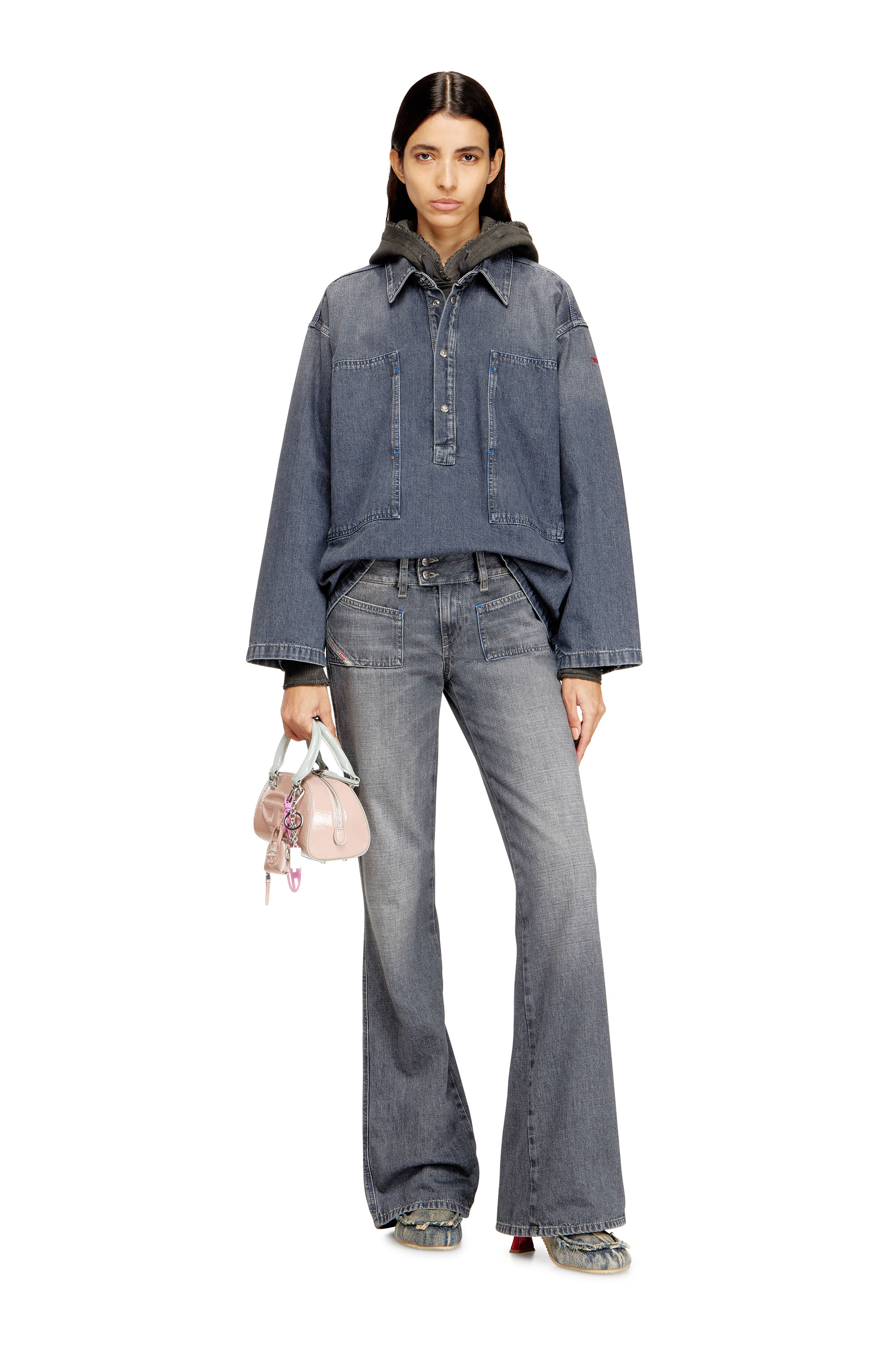 Diesel - DE-PRISS, Top Henley in denim effetto sporco Donna in Grigio - 2