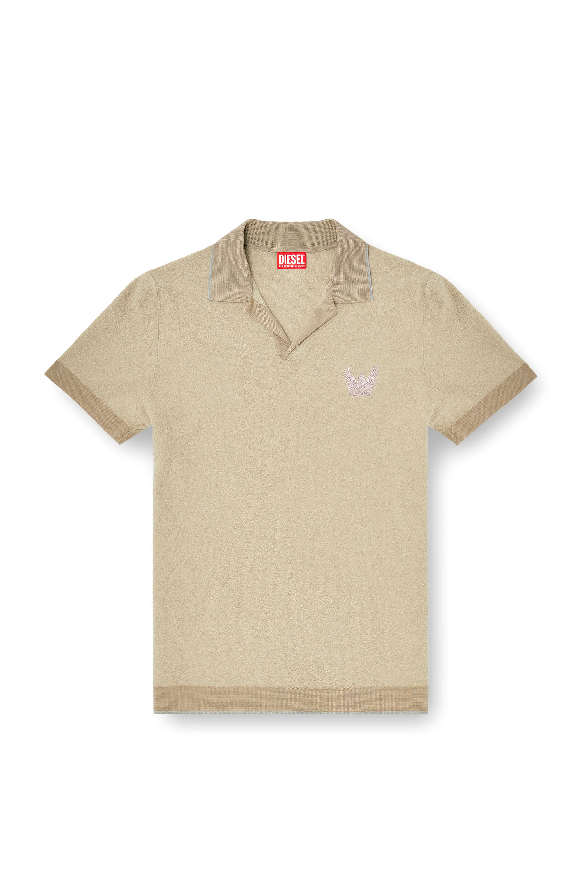 Diesel - K-RAILES, Polo in maglia boucl&eacute; con logo Phoenix Uomo in Beige - 2