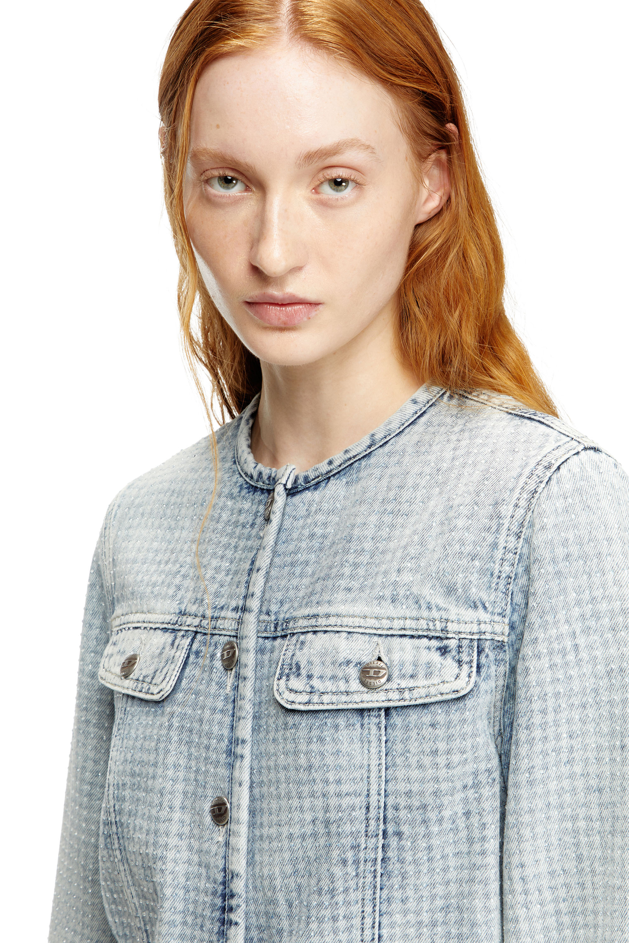 Diesel - DE-GRAFY-S, Giacca in denim con motivo grafico e cristalli Donna in Blu - 5