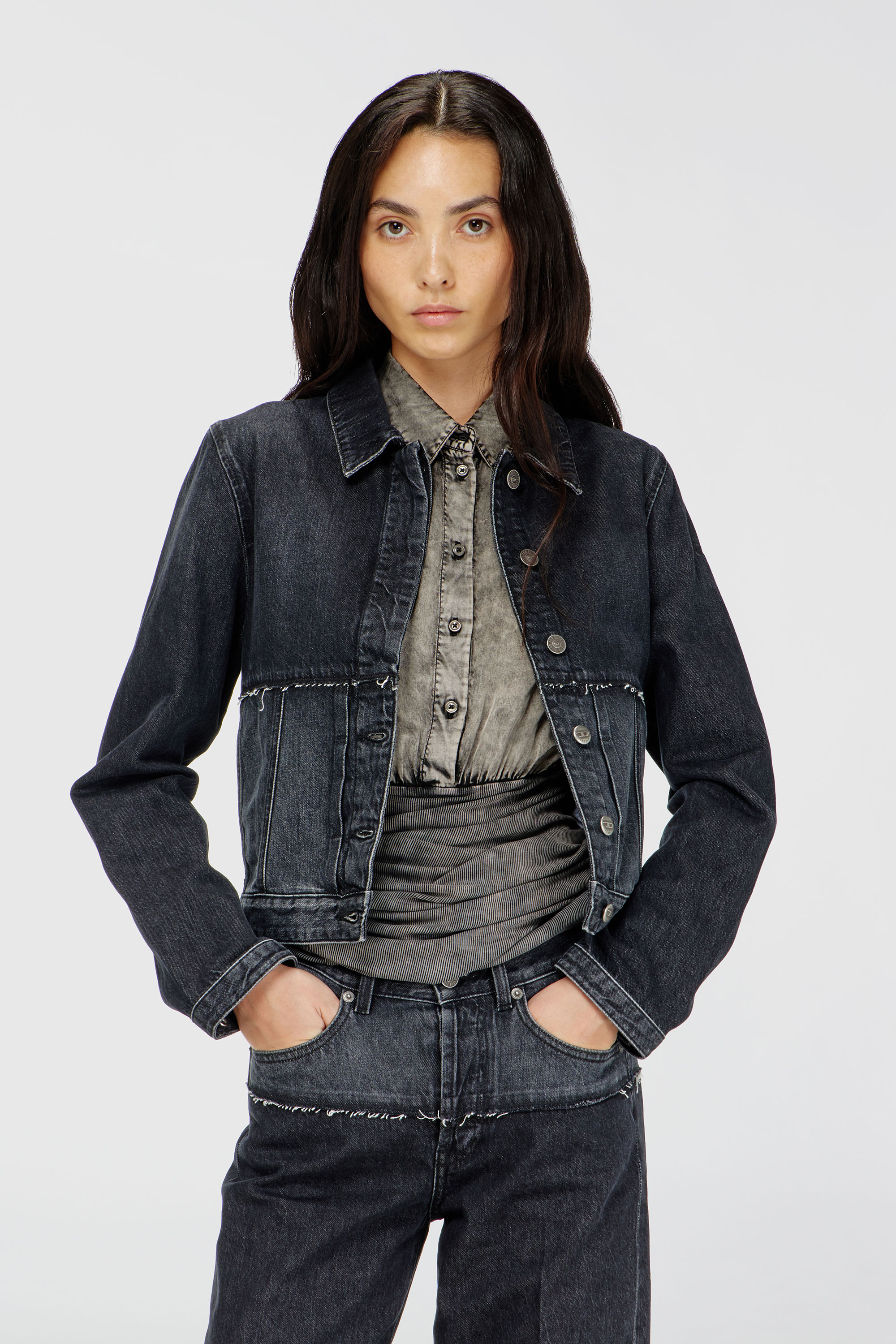 Diesel - DE-KATO-SE, Woman's Jacket in sectioned denim in Black/Dark grey - 5