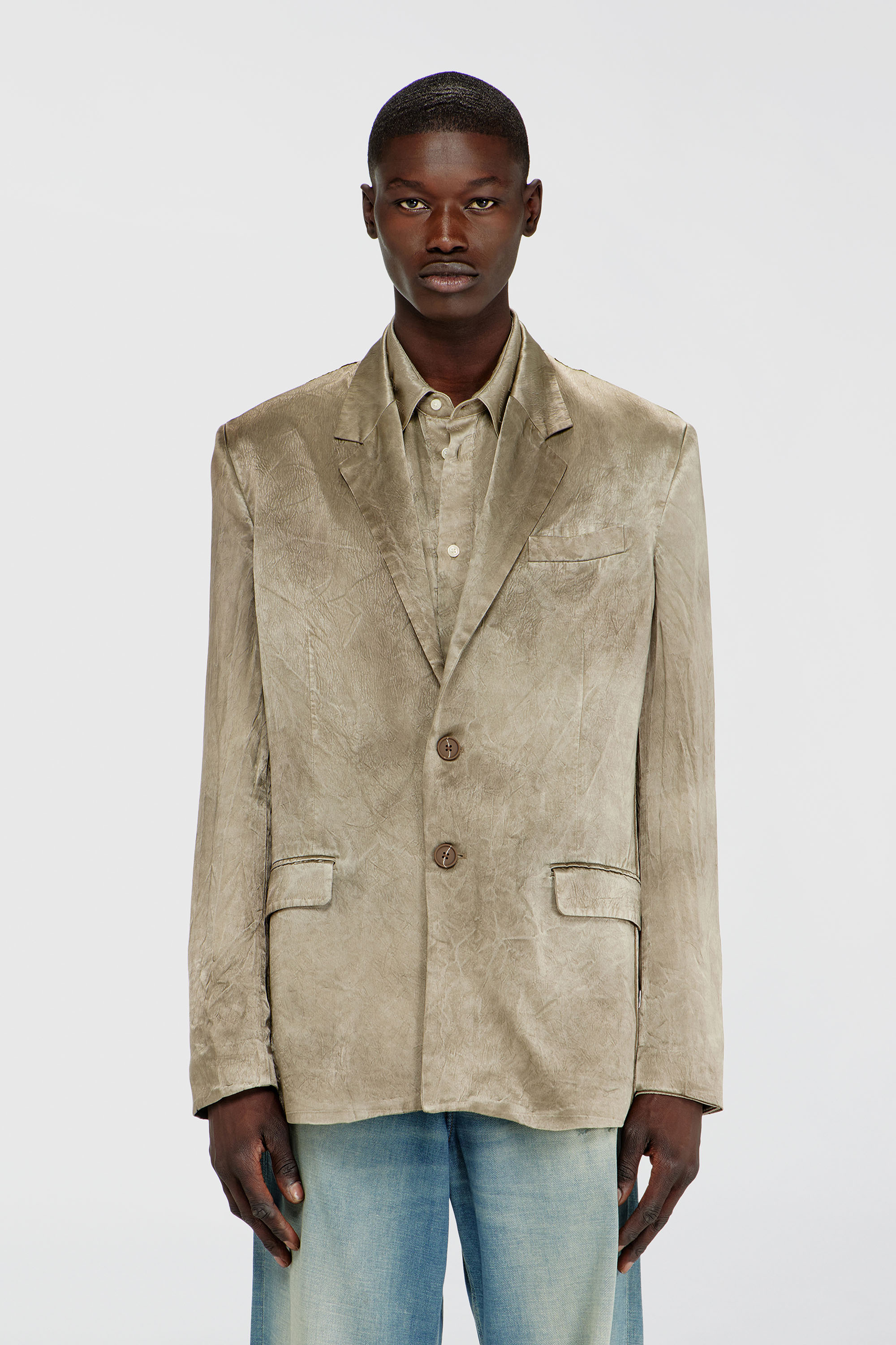 Diesel - J-ANDRE, Blazer in raso stropicciato Uomo in Marrone - 3