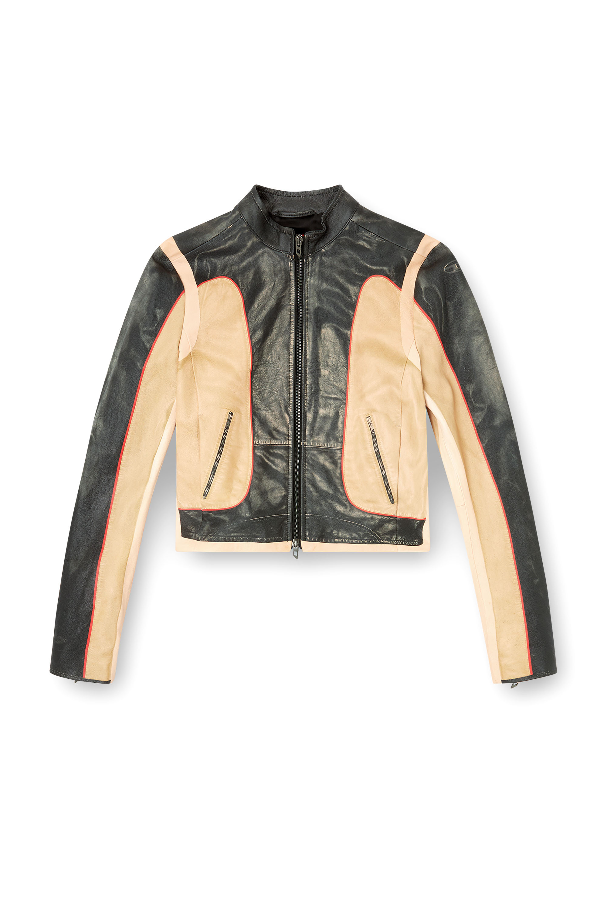 Diesel - L-OONIE, Giacca biker in pelle effetto trompe l'oeil Donna in ToBeDefined - 3