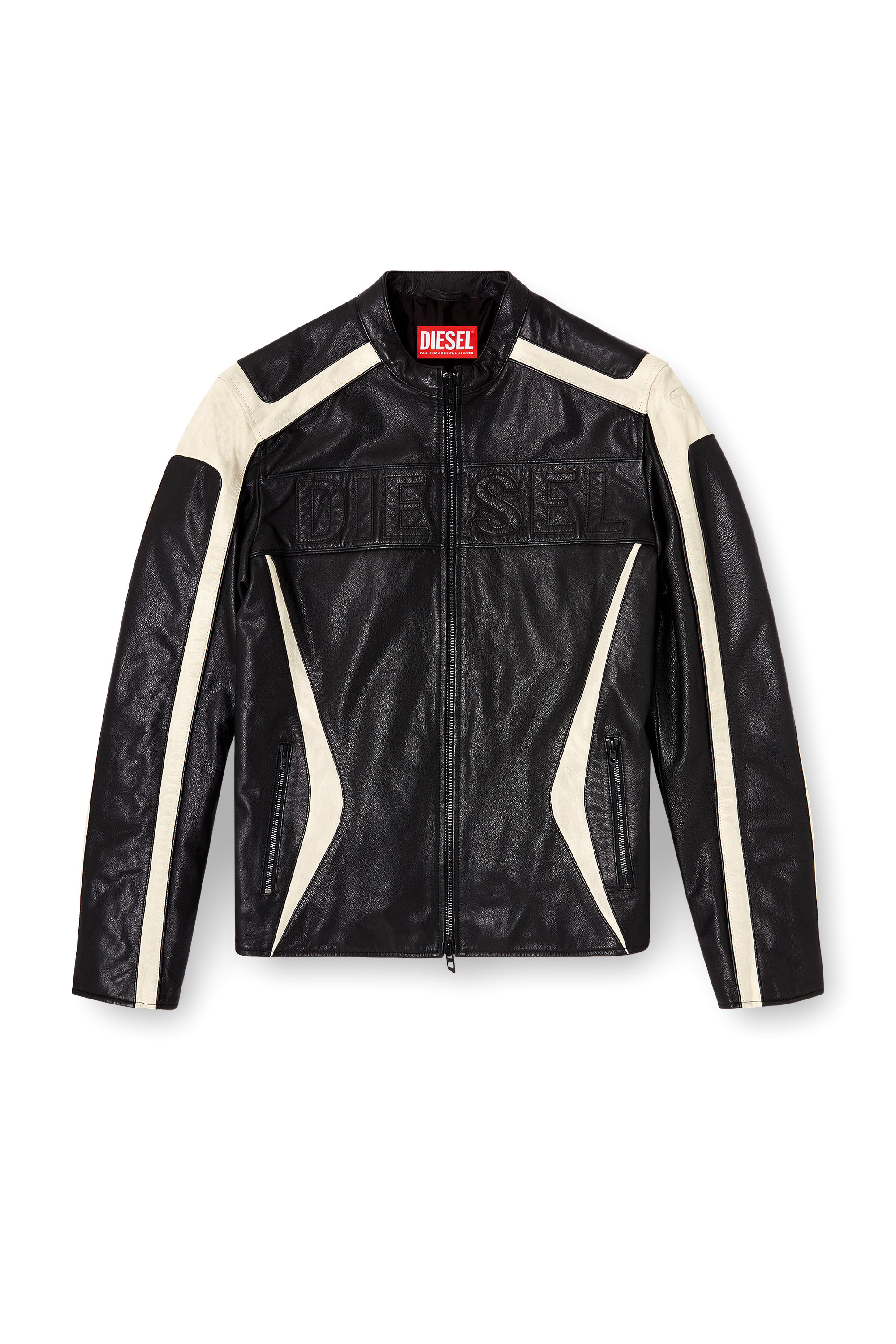 Diesel - L-ADAM, Giacca biker in pelle color-block Uomo in Multicolor - 3