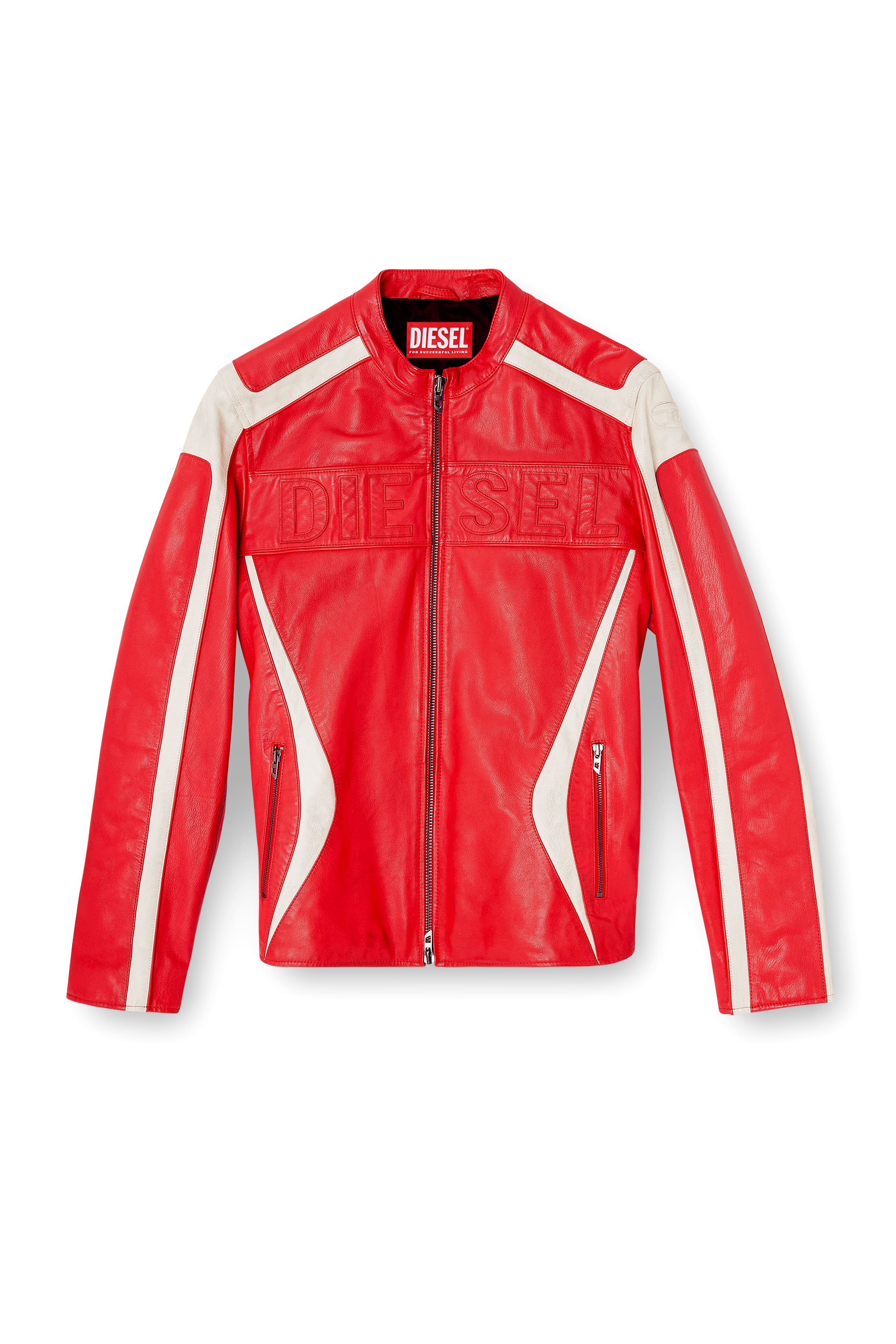 Diesel - L-ADAM, Giacca biker in pelle color-block Uomo in Multicolor - 3