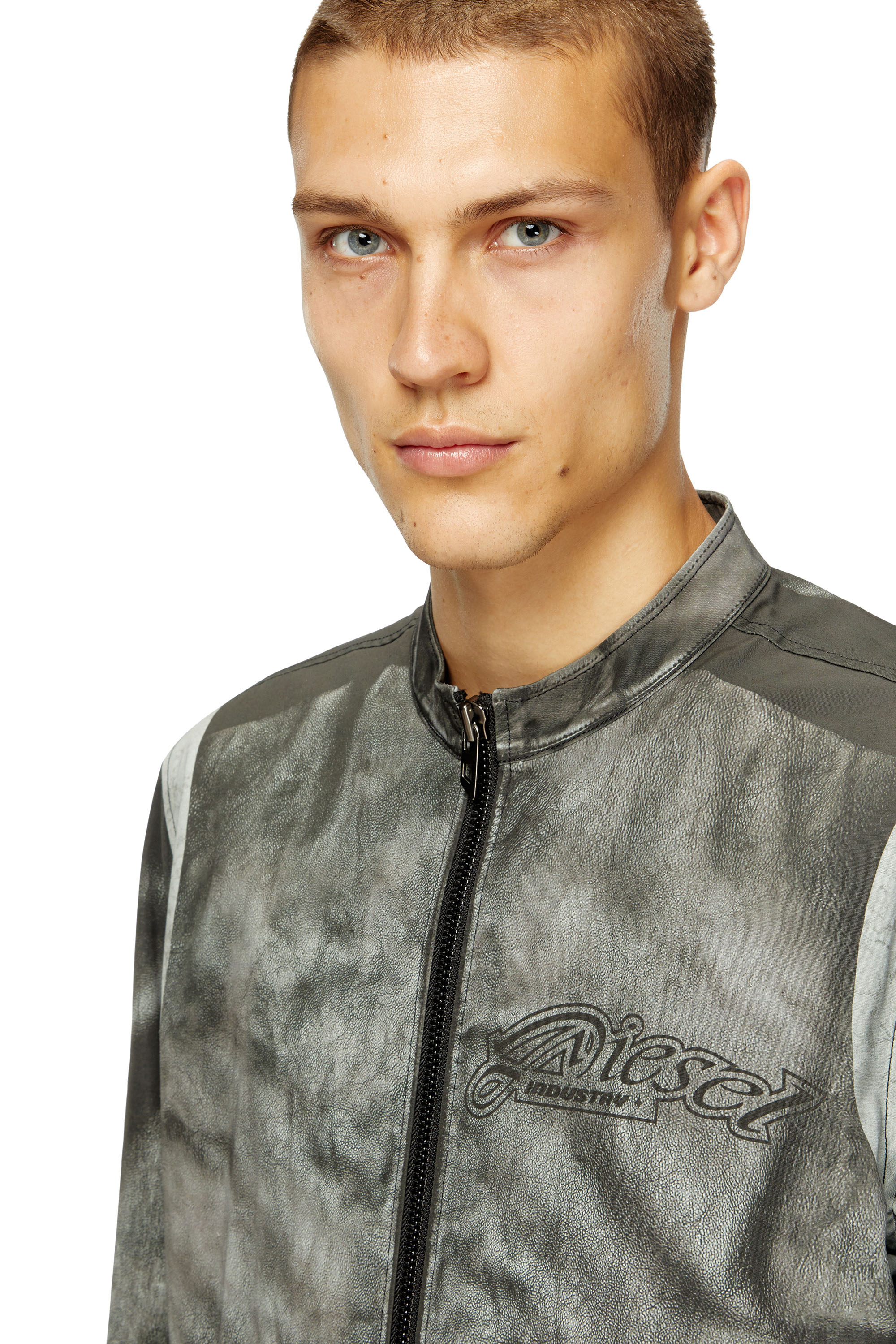 Diesel - J-EVERT, Giacca biker in canvas stampata Uomo in Grigio - 5