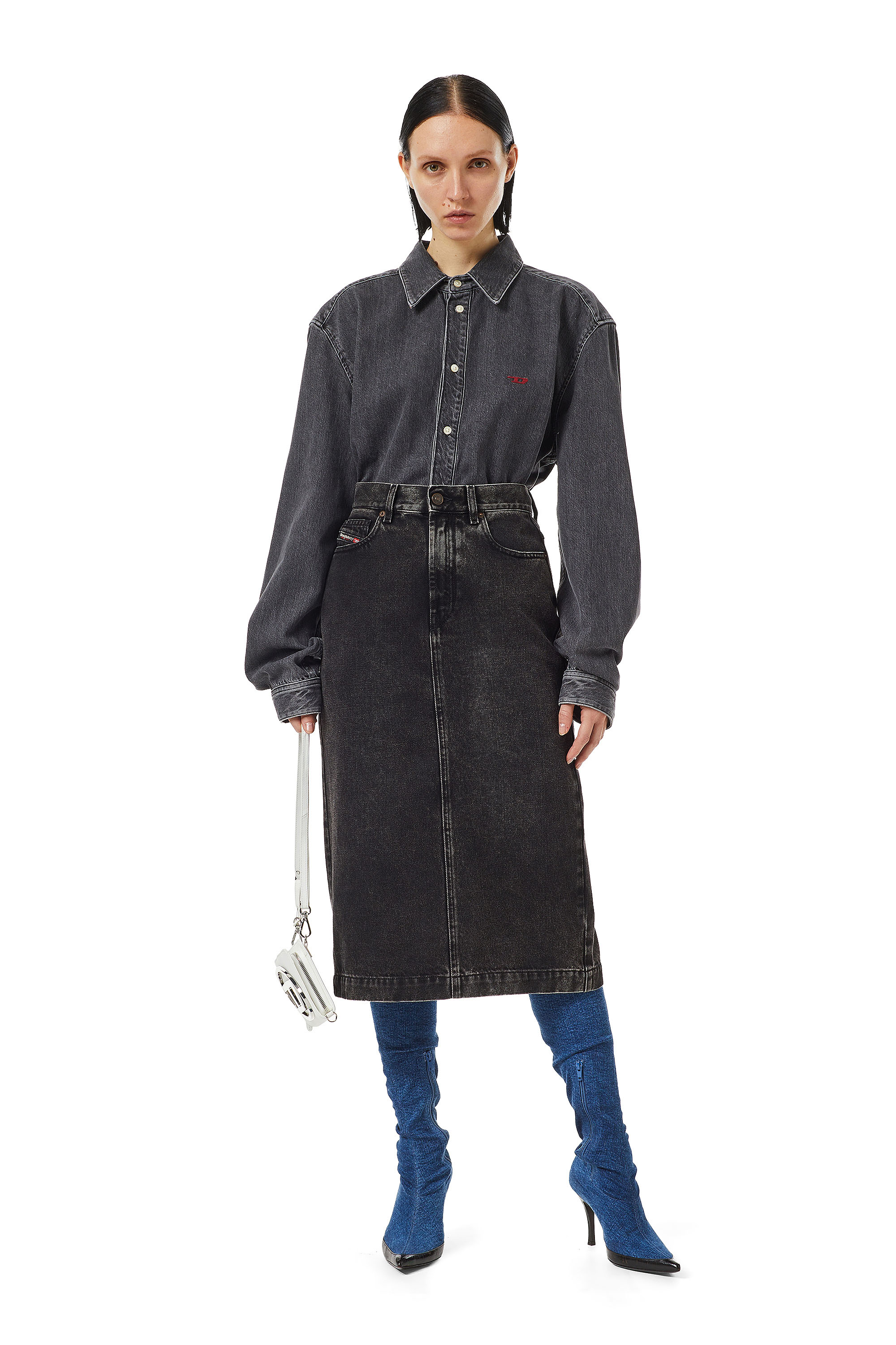 Diesel - DE-RONNY PENCIL SKIRT, Nero/Grigio scuro - Image 2