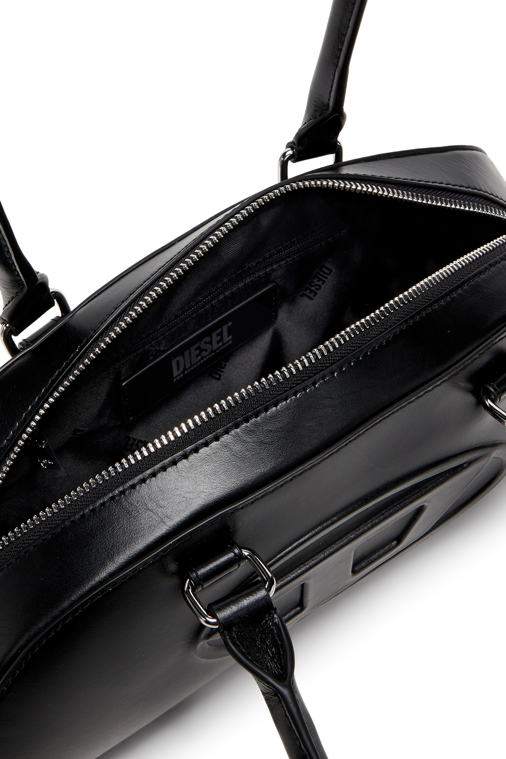 Diesel - 1DR DOME SHOULDER EW, Woman's 1DR Dome - Elongated bowling bag in leather in Black - 3
