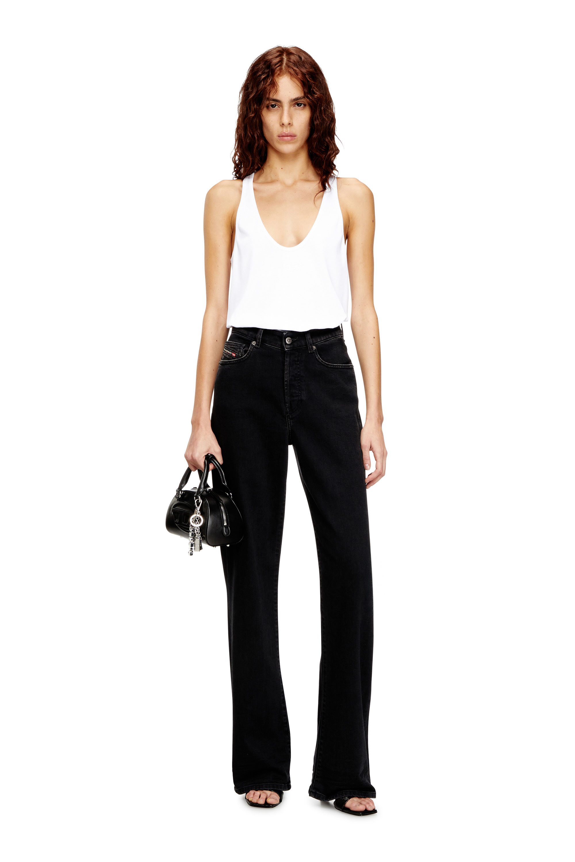 Diesel - T-IPSYA-LKDS, Canotta a costine con Oval D Donna in Bianco - 2