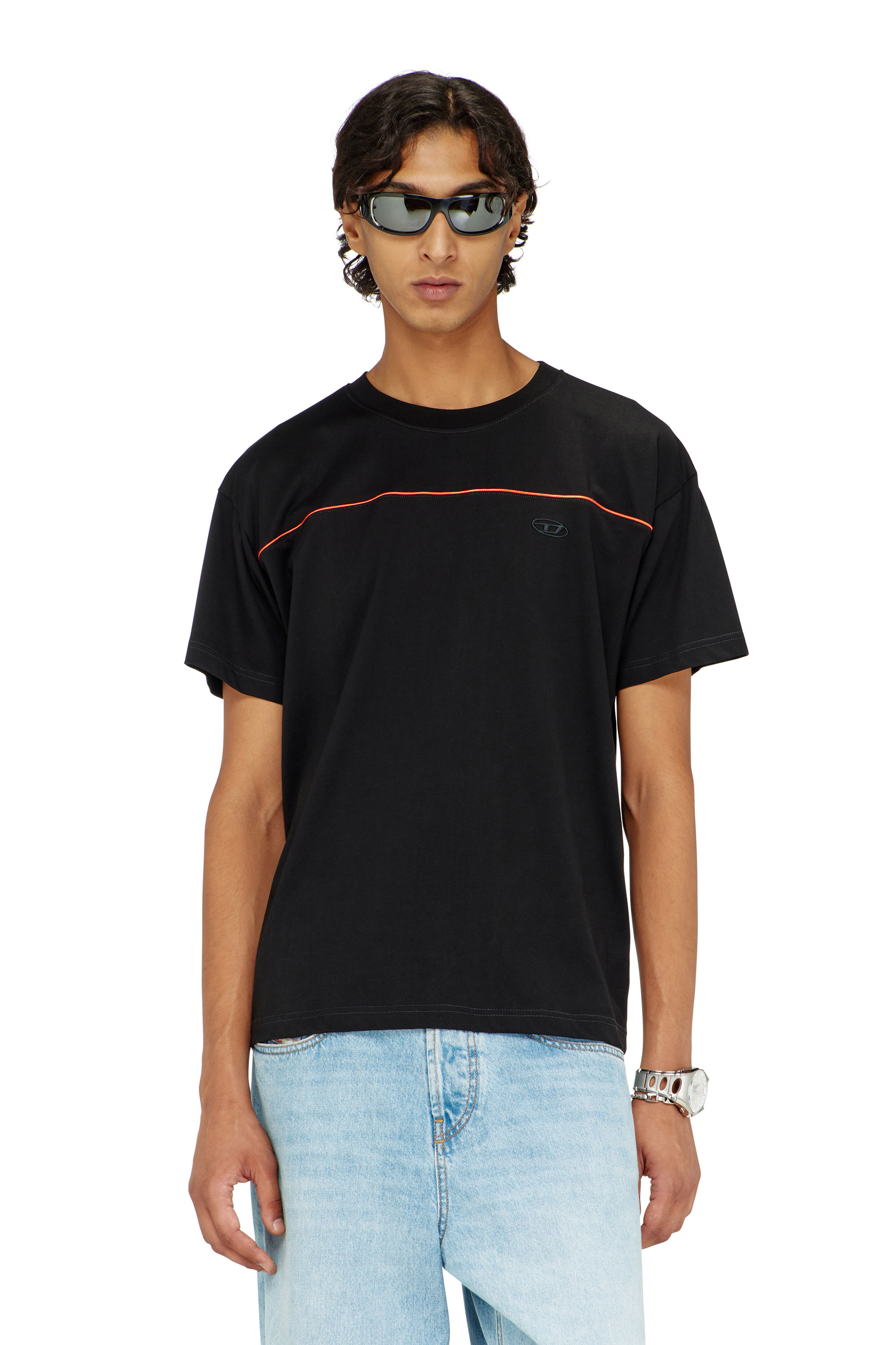 Diesel - T-NORM-PIPING, T-shirt con profili a contrasto Uomo in Nero - 3