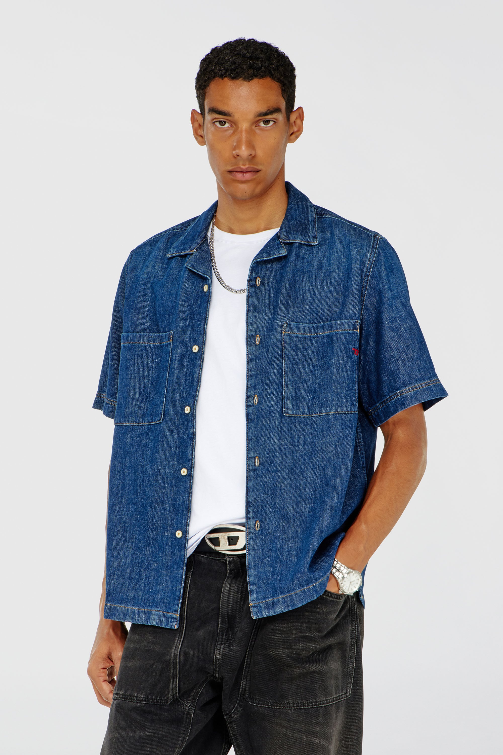 Diesel - D-PAROSHORT, Camicia bowling in denim Uomo in Blu - 1