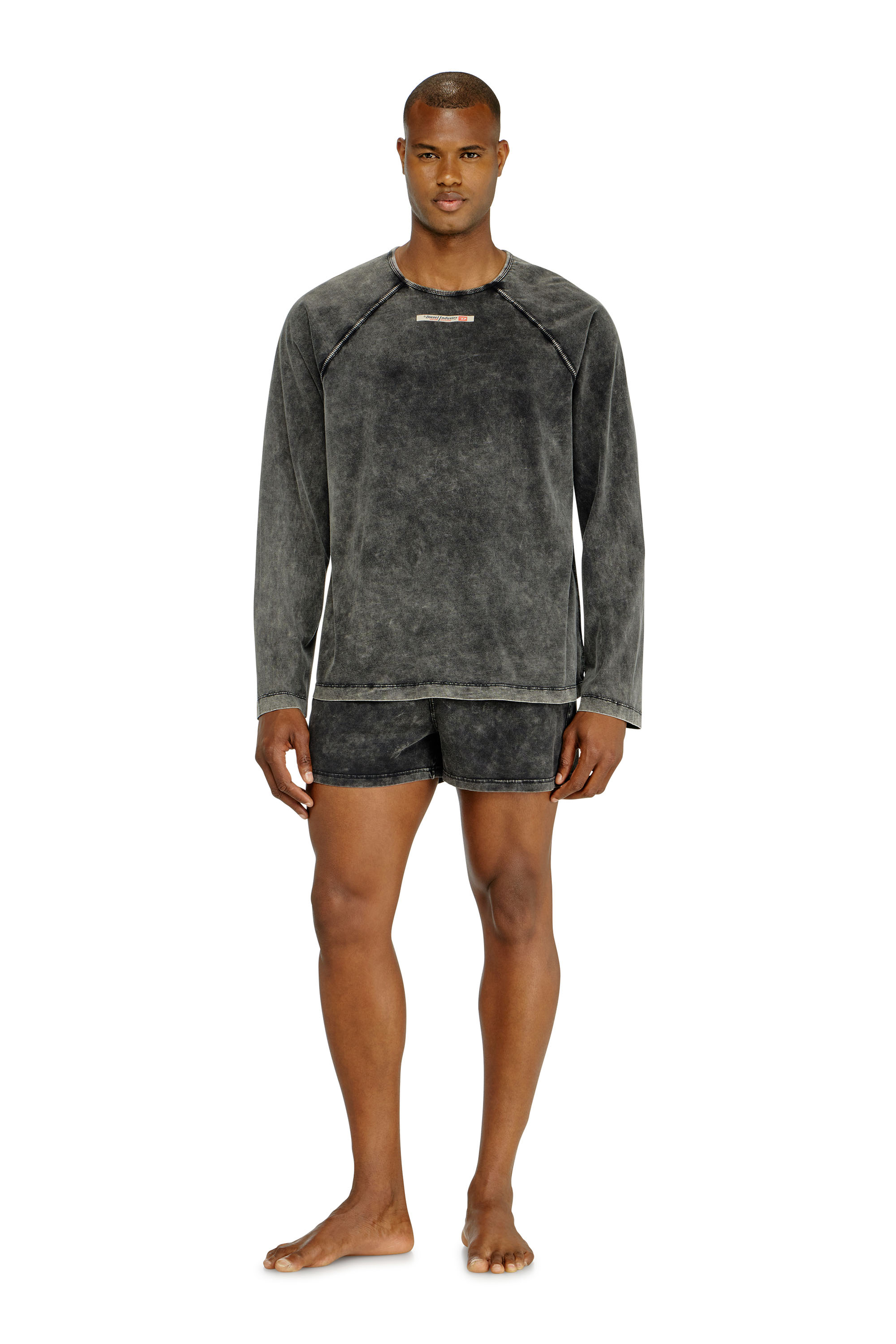 Diesel - BRYAN-DNM, Maglia in cotone con patch logo Uomo in Grigio - 2