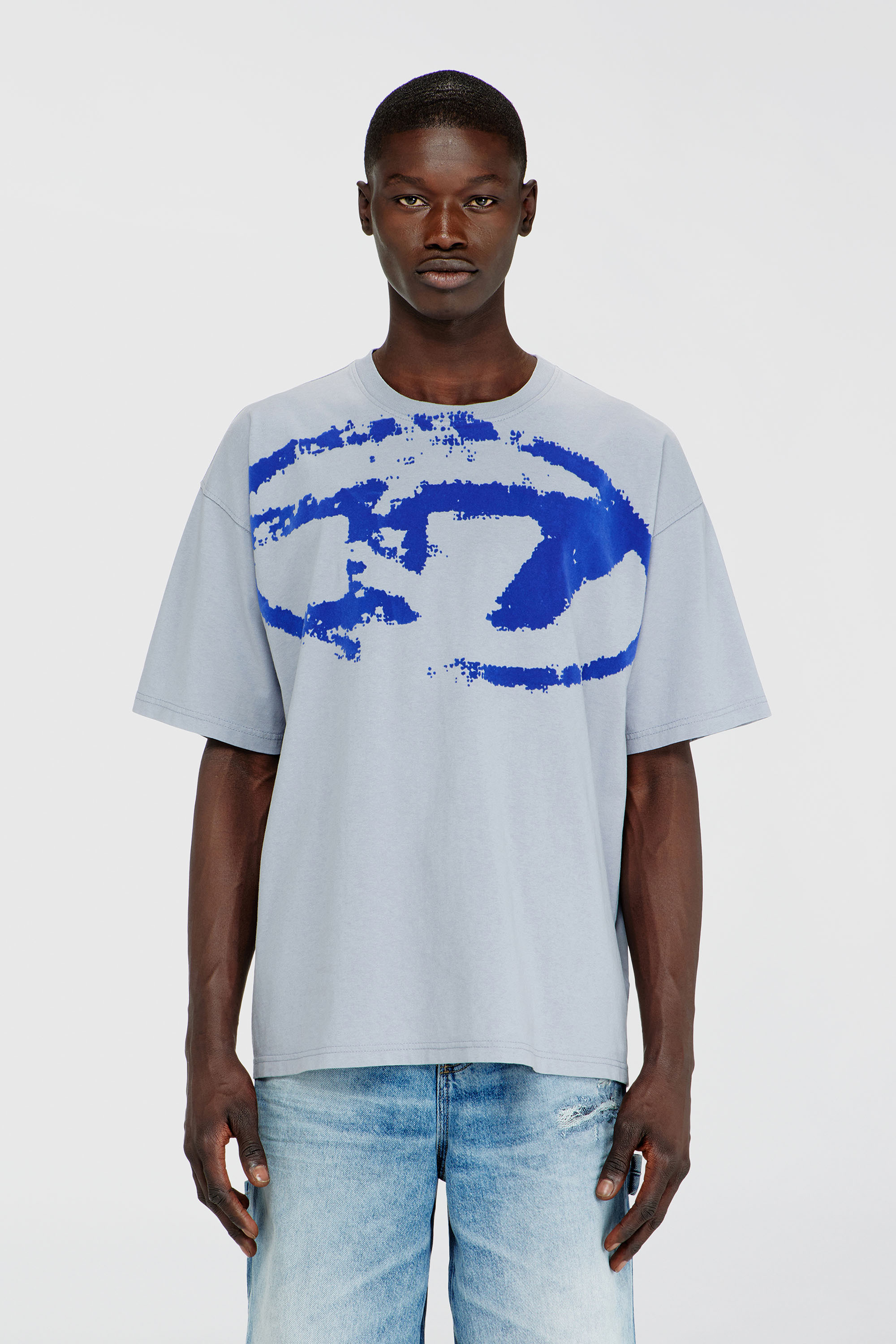 Diesel - T-BOXT-N14, T-shirt con stampa distressed floccata Uomo in Blu - 1
