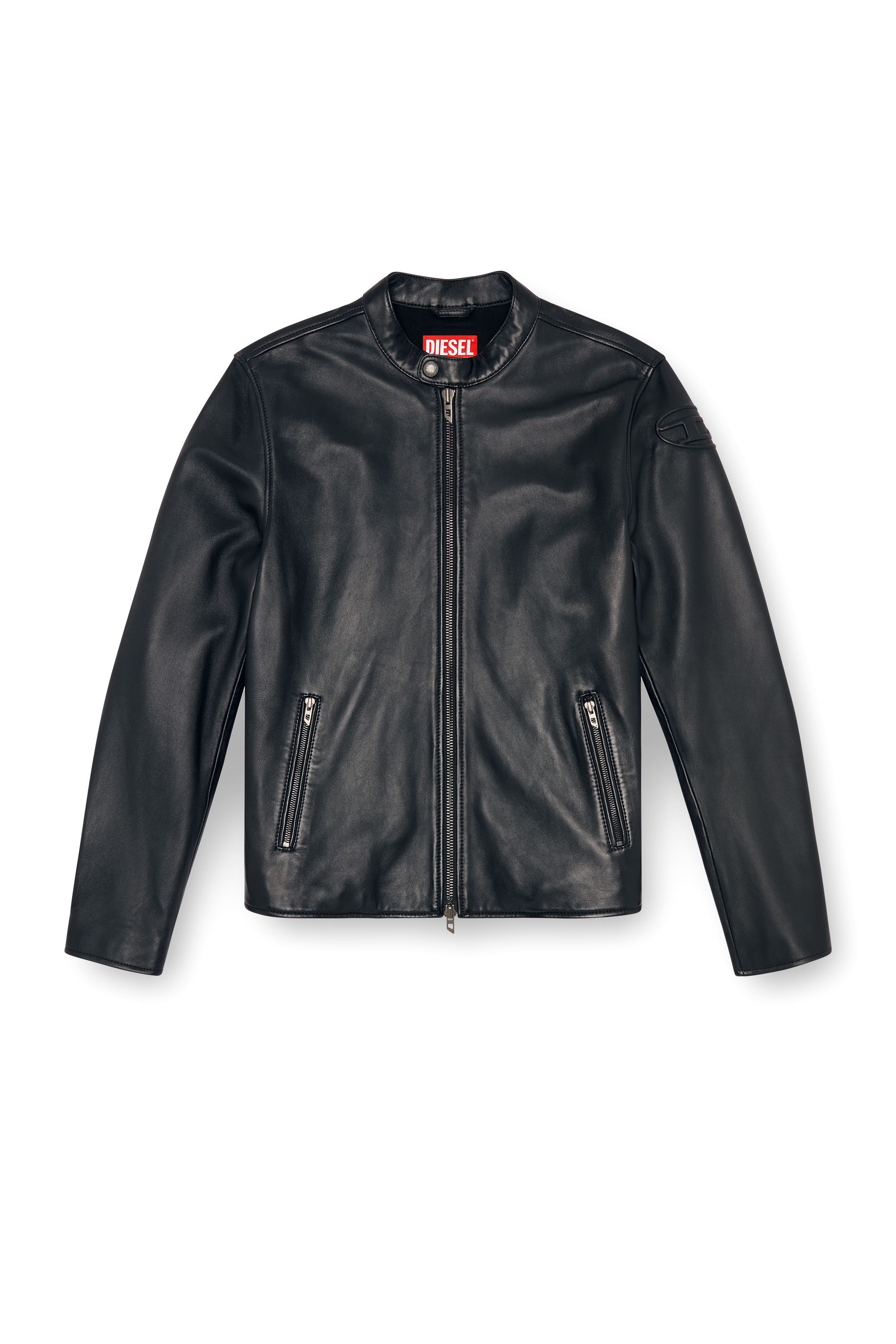 Diesel - L-CARVER, Giacca biker in pelle con logo a rilievo Uomo in Nero - 2